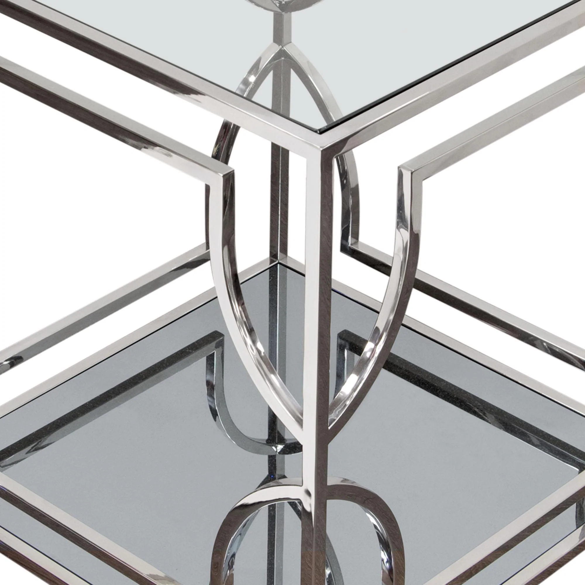 Avalon End Table with Clear Glass Top, Mirrored Shelf & Stainless Steel Frame by Diamond Sofa - Image 3