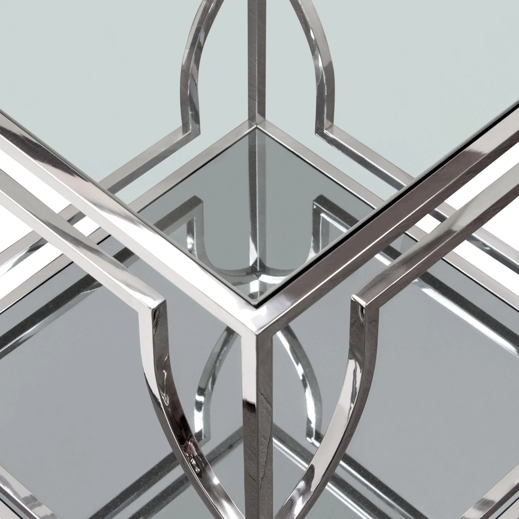 Avalon End Table with Clear Glass Top, Mirrored Shelf & Stainless Steel Frame by Diamond Sofa - Image 4