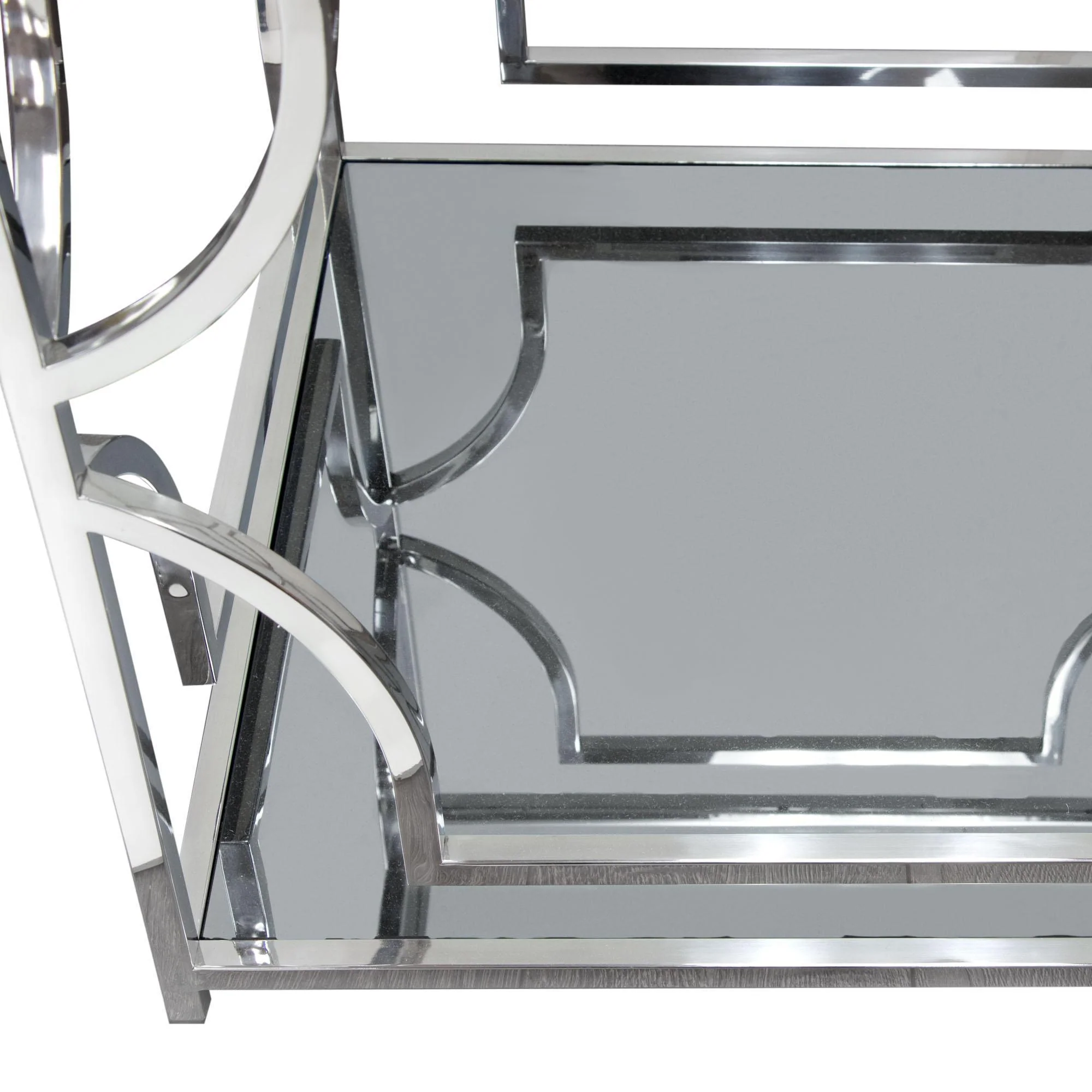 Avalon End Table with Clear Glass Top, Mirrored Shelf & Stainless Steel Frame by Diamond Sofa - Image 5