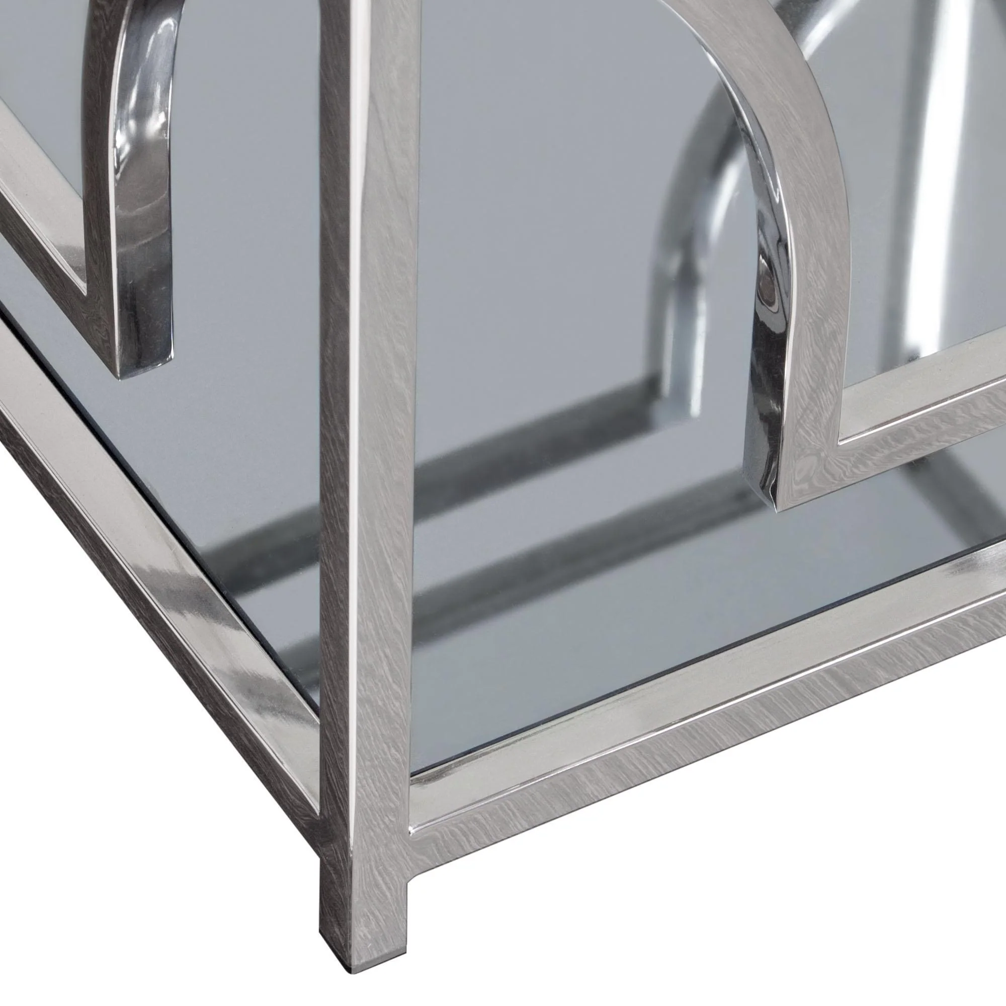 Avalon End Table with Clear Glass Top, Mirrored Shelf & Stainless Steel Frame by Diamond Sofa - Image 6