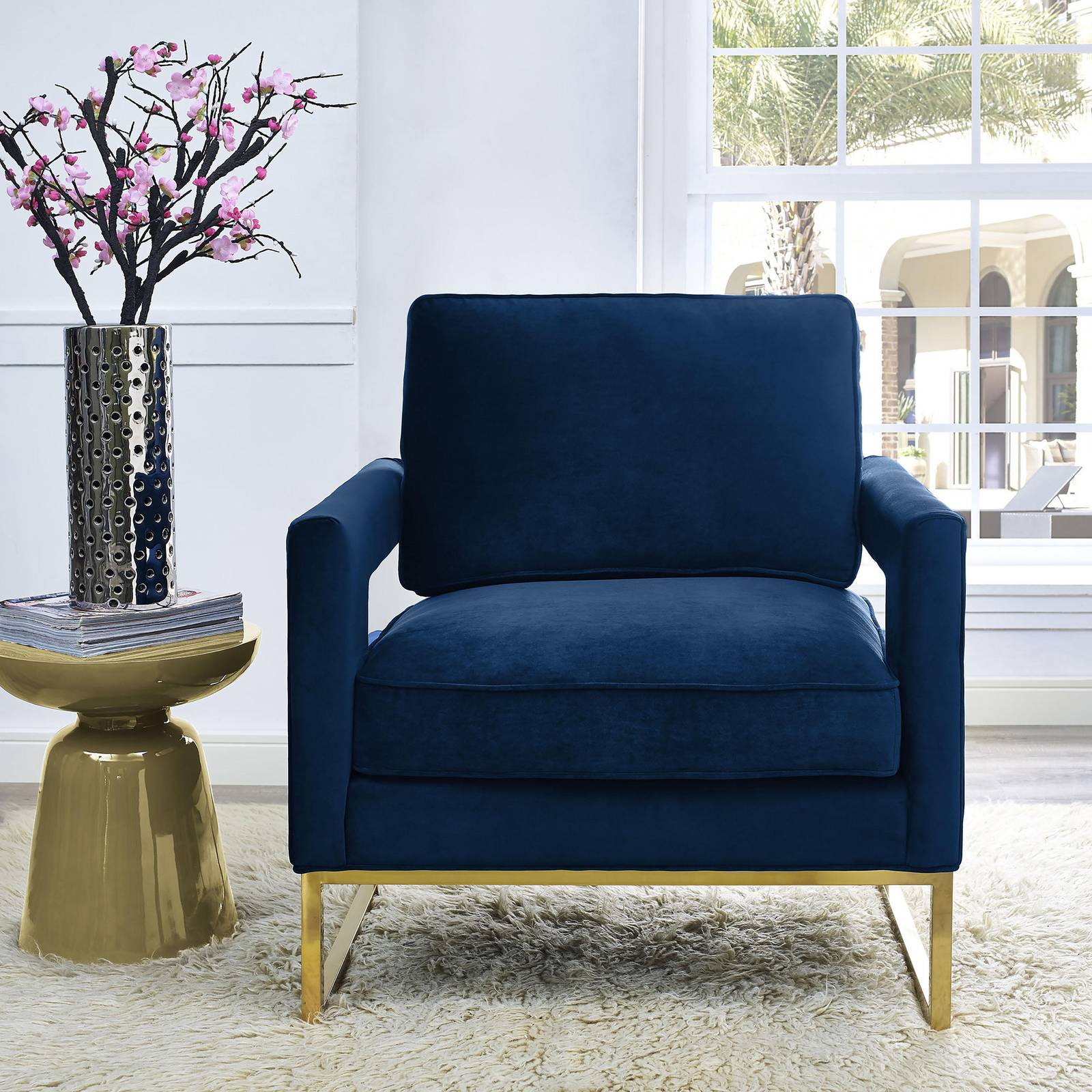 Avery Navy Velvet Chair - Image 2