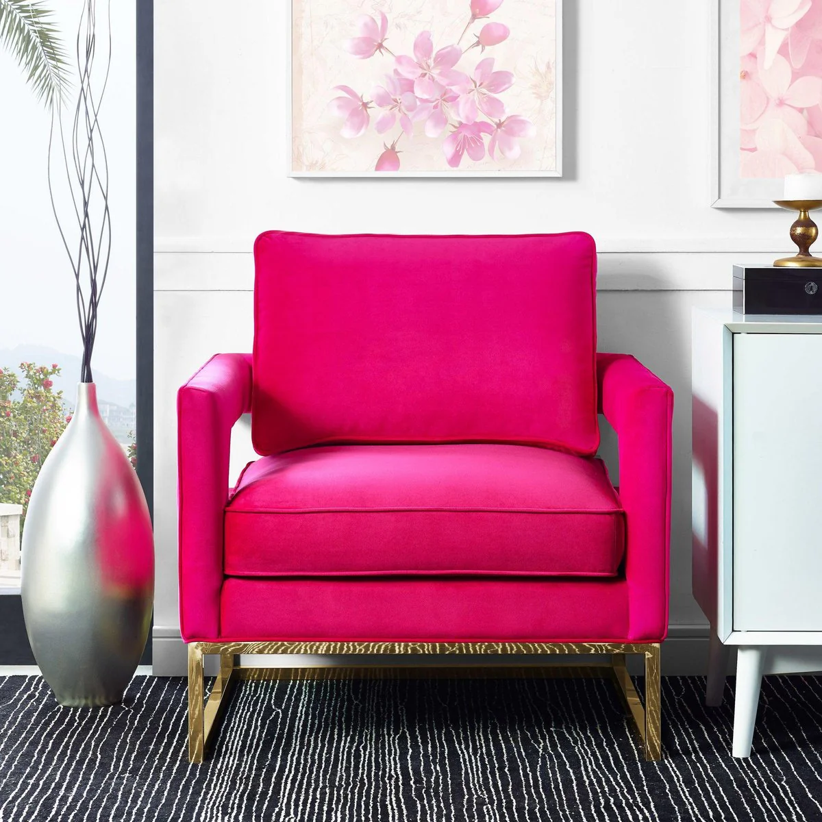 Avery Pink Velvet Chair With Polished Gold Base - Image 2