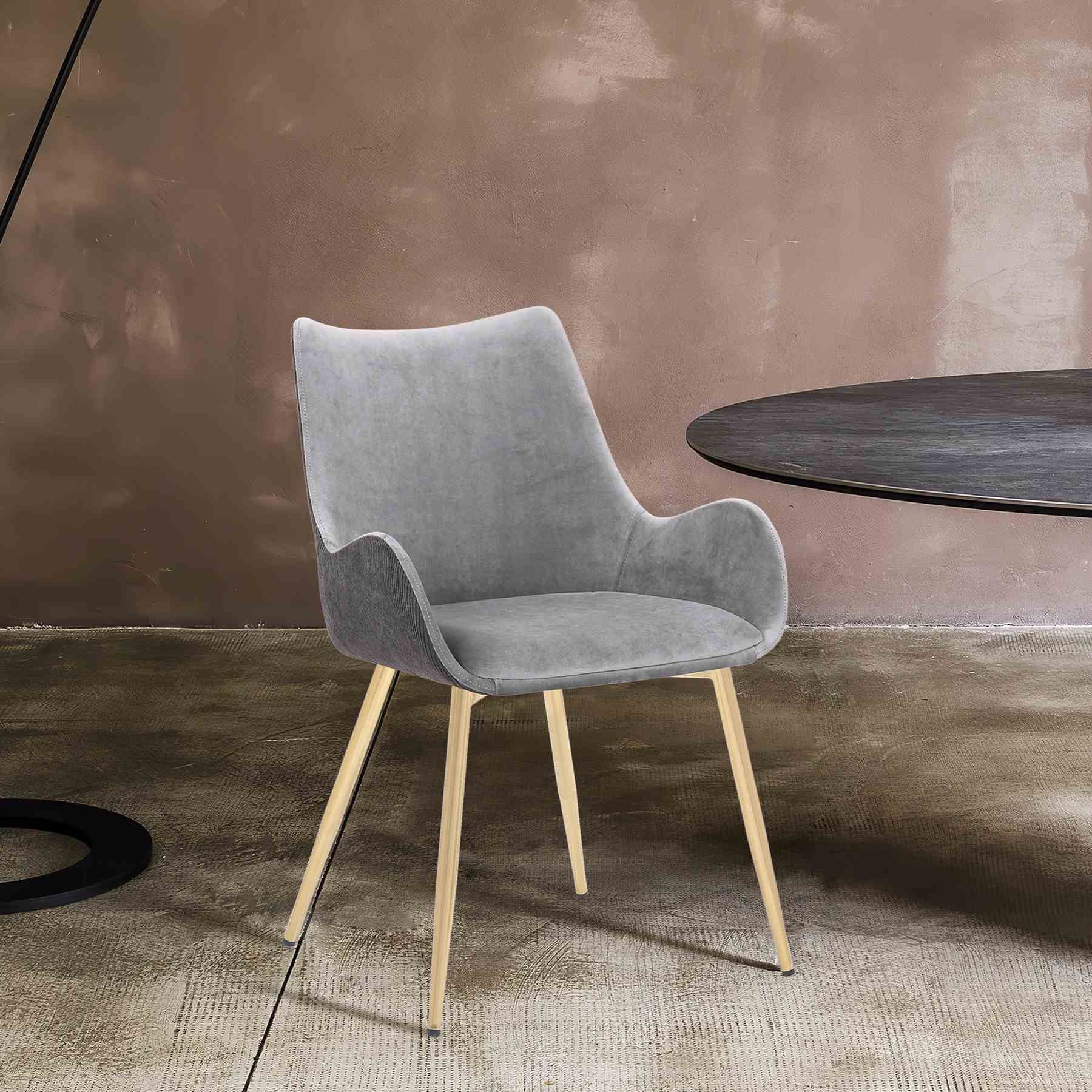 Avery Two Tone Gray Fabric Dining Room Chair with Gold Legs - Image 9