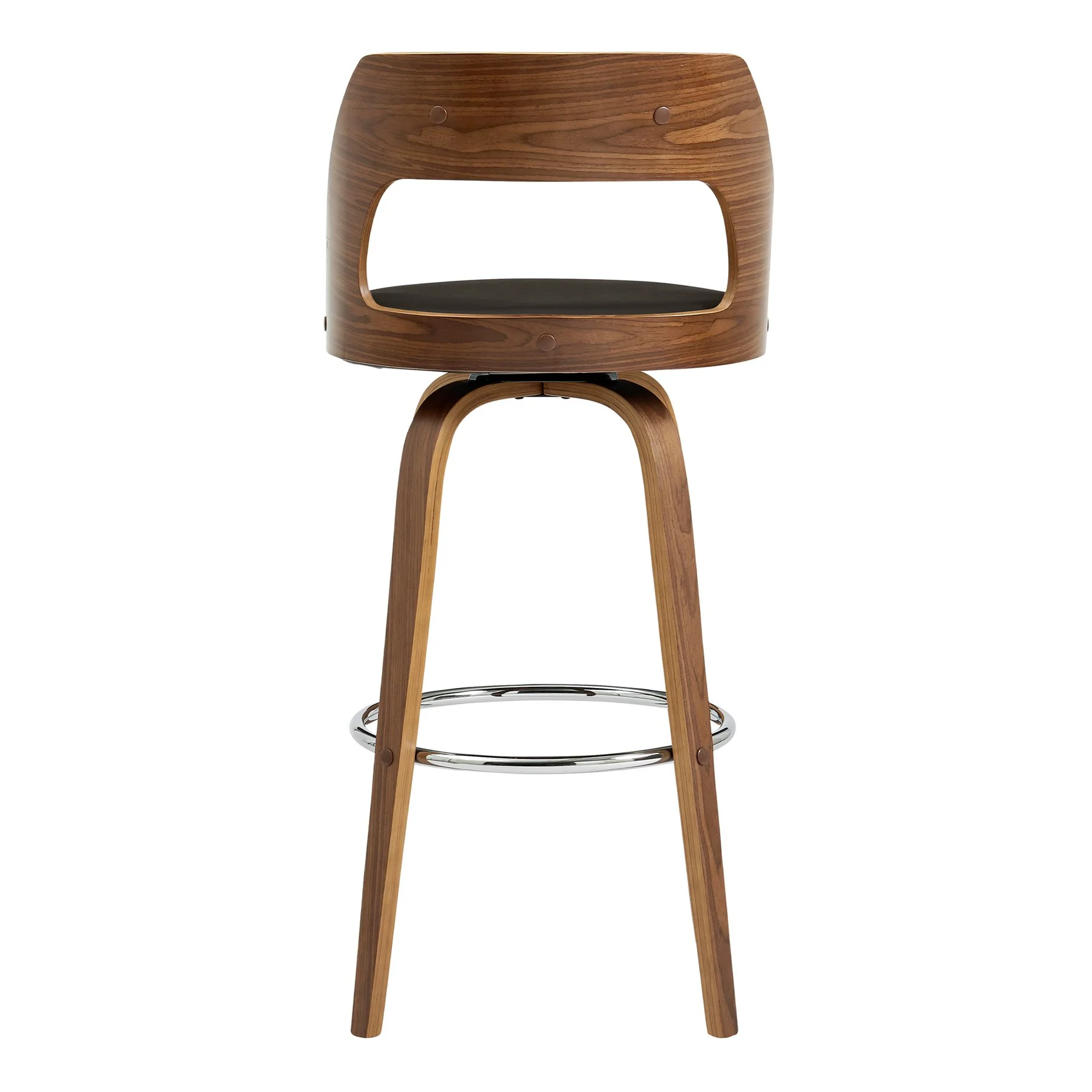 Axel 26" Swivel Counter Stool in Brown Faux Leather and Walnut Wood - Image 5