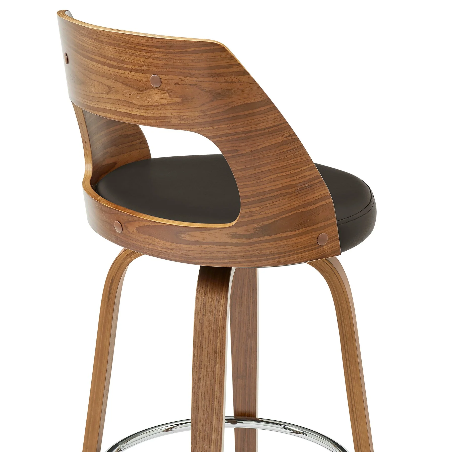 Axel 26" Swivel Counter Stool in Brown Faux Leather and Walnut Wood - Image 7