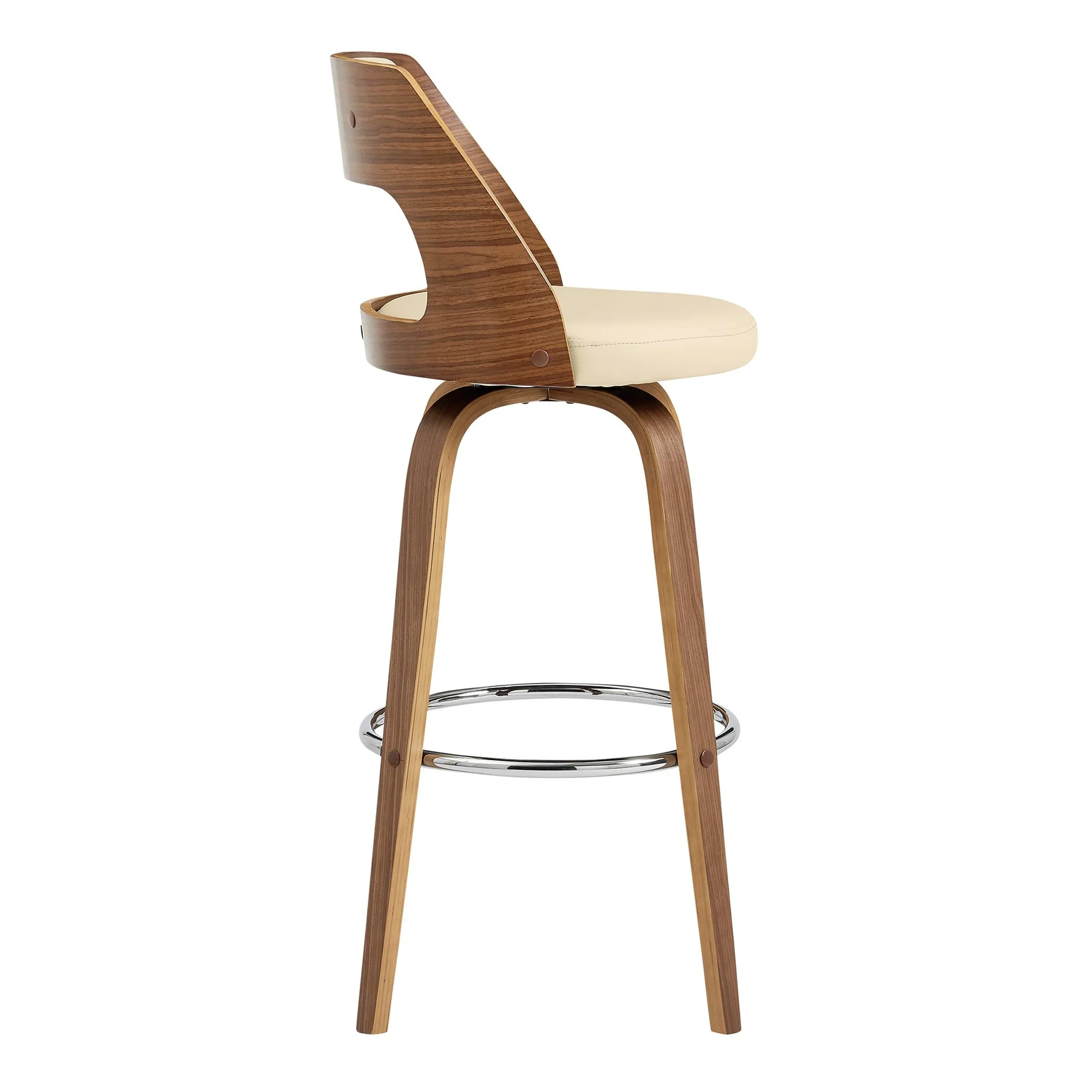 Axel 26" Swivel Counter Stool in Cream Faux Leather and Walnut Wood - Image 3