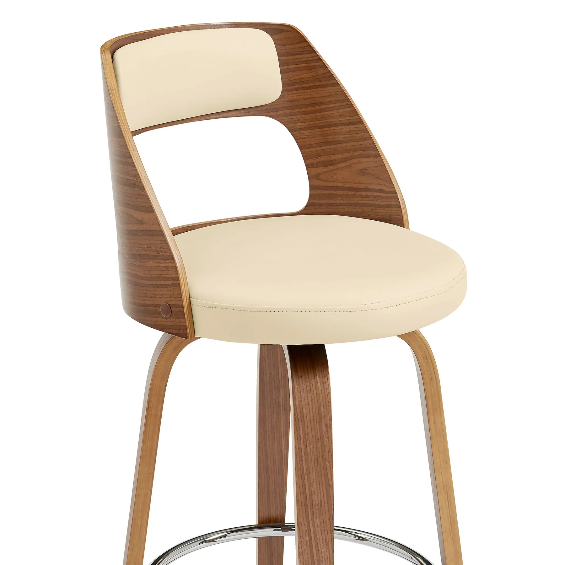 Axel 26" Swivel Counter Stool in Cream Faux Leather and Walnut Wood - Image 6