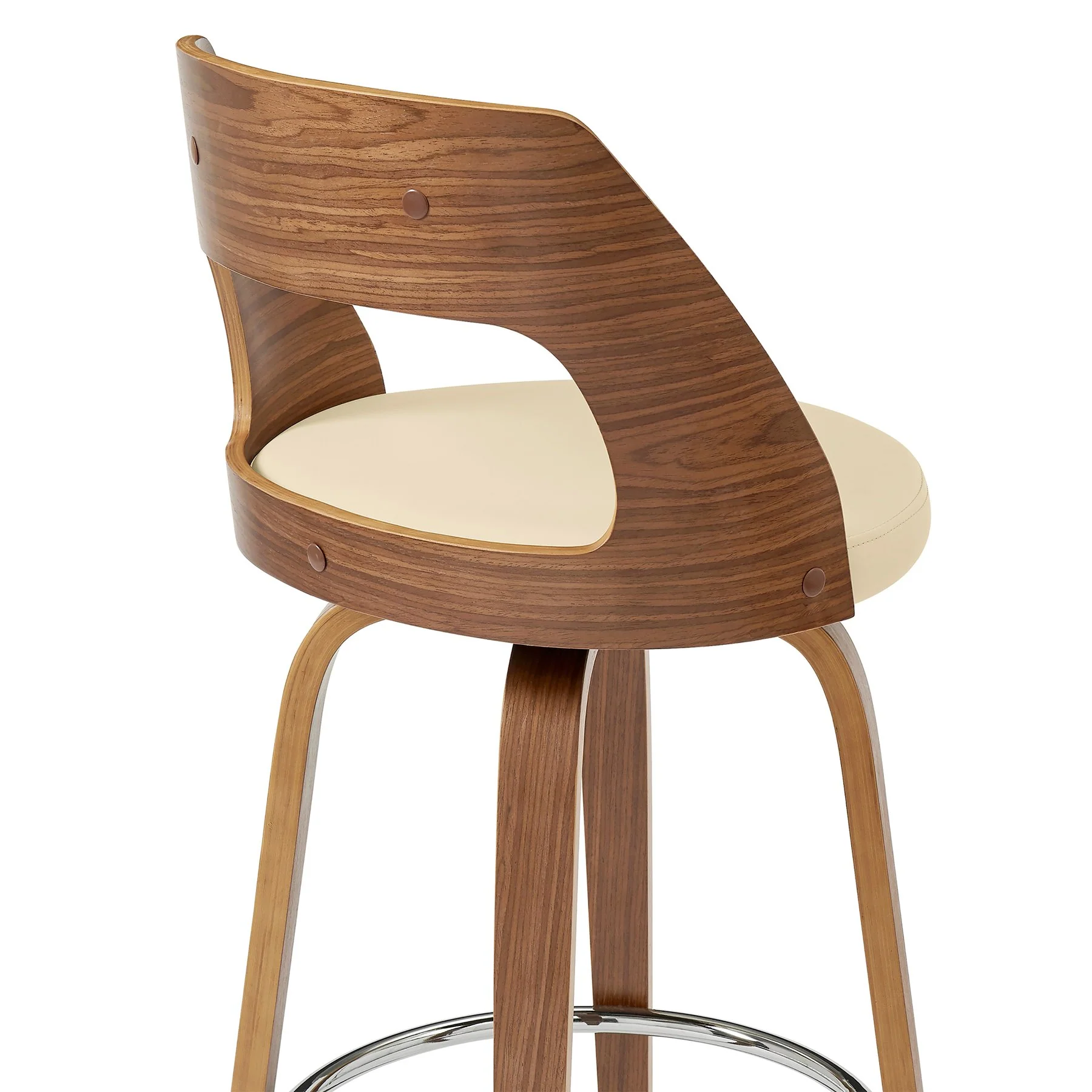Axel 26" Swivel Counter Stool in Cream Faux Leather and Walnut Wood - Image 7