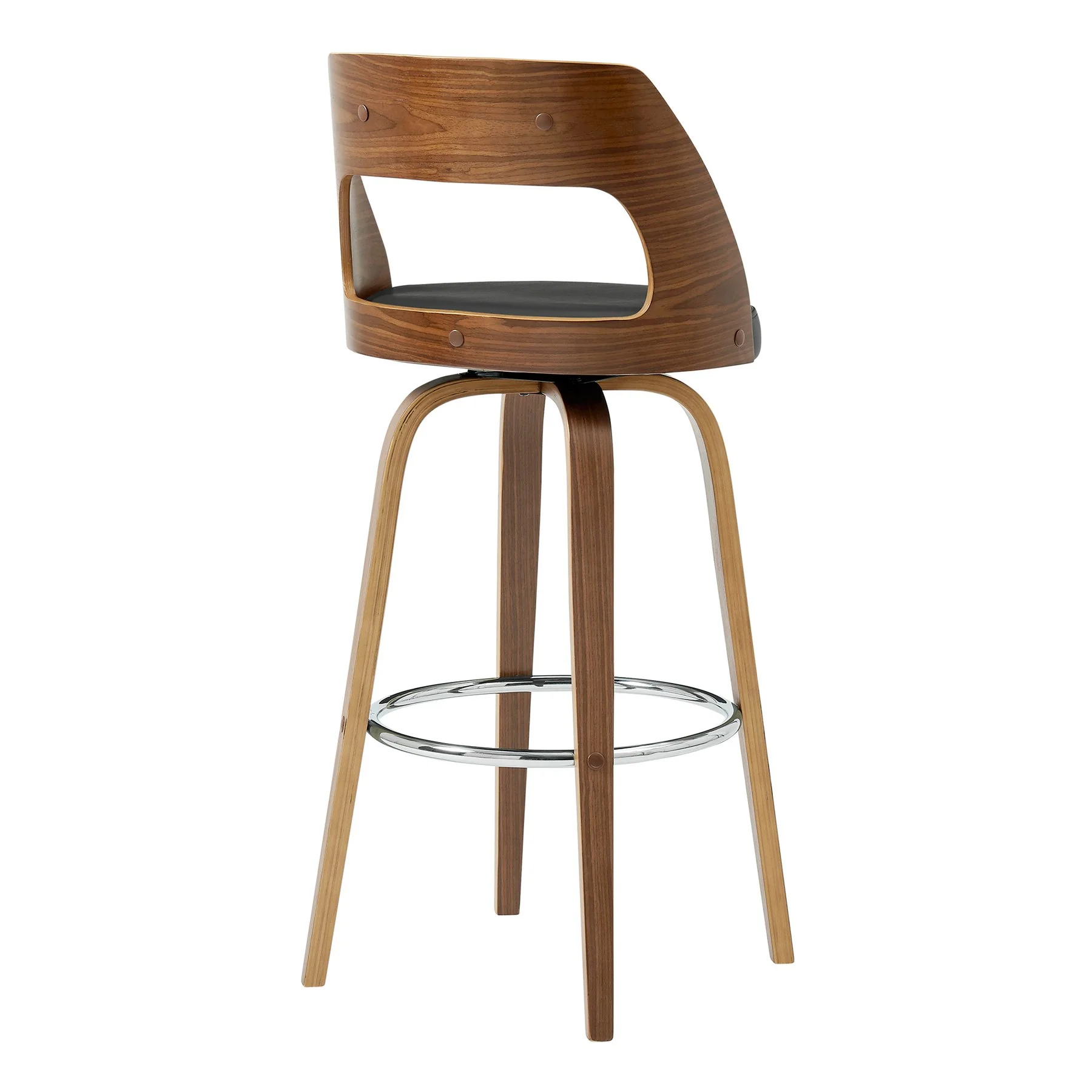 Axel 26" Swivel Counter Stool in Gray Faux Leather and Walnut Wood - Image 4