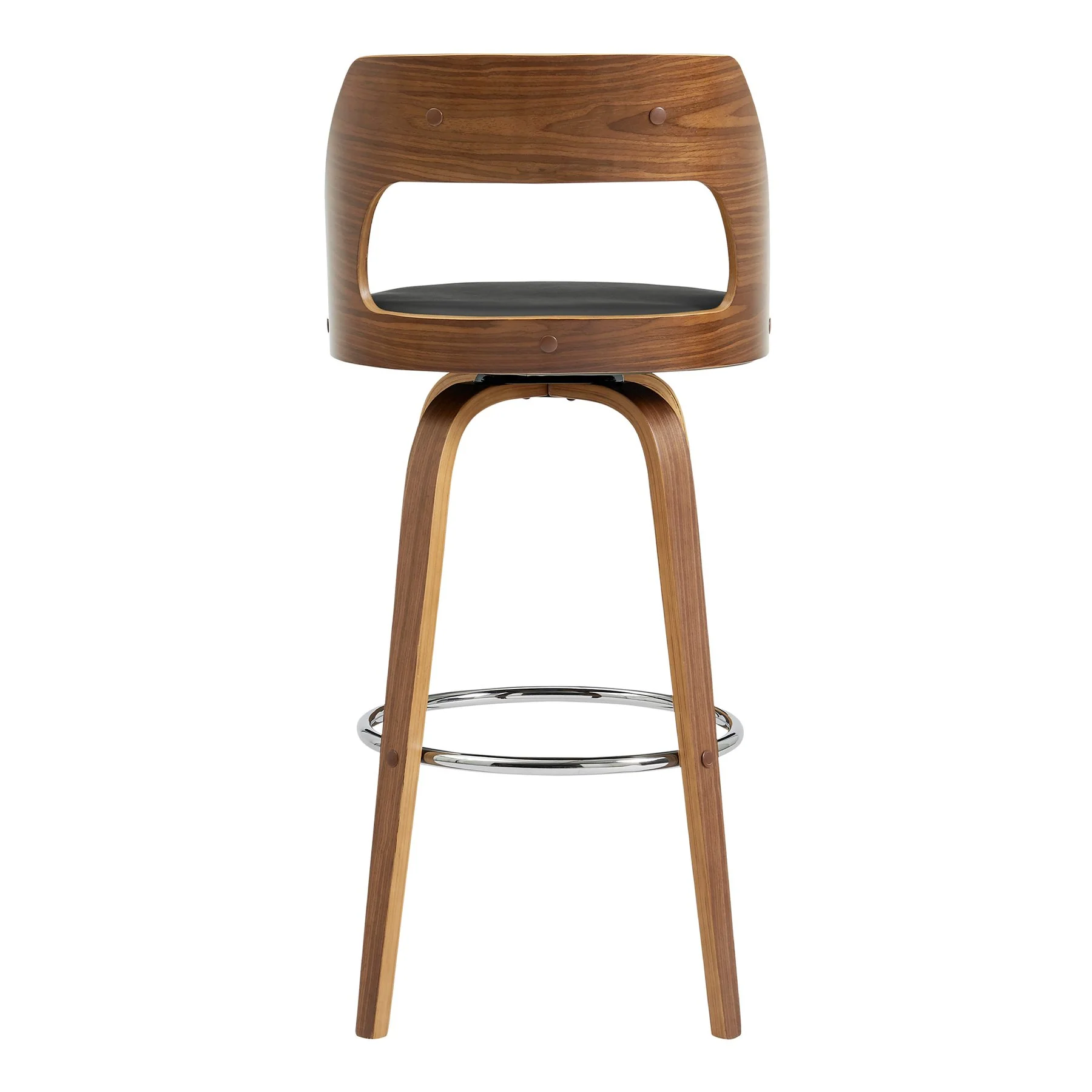 Axel 26" Swivel Counter Stool in Gray Faux Leather and Walnut Wood - Image 5