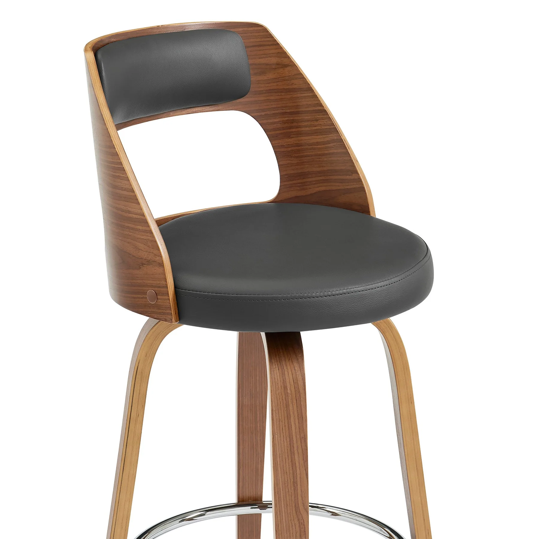 Axel 26" Swivel Counter Stool in Gray Faux Leather and Walnut Wood - Image 6