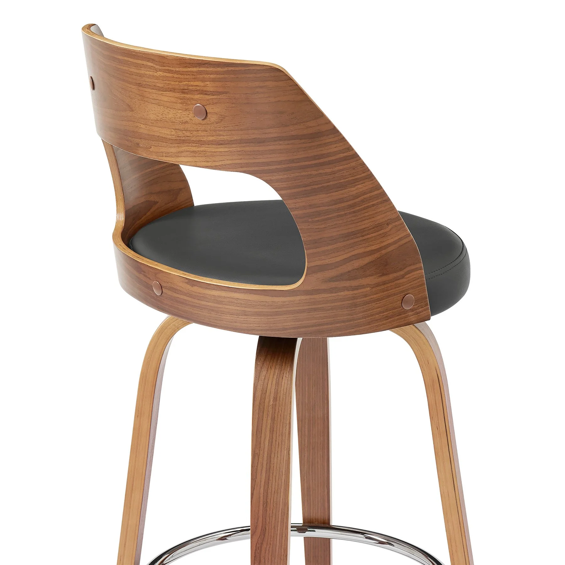 Axel 26" Swivel Counter Stool in Gray Faux Leather and Walnut Wood - Image 7