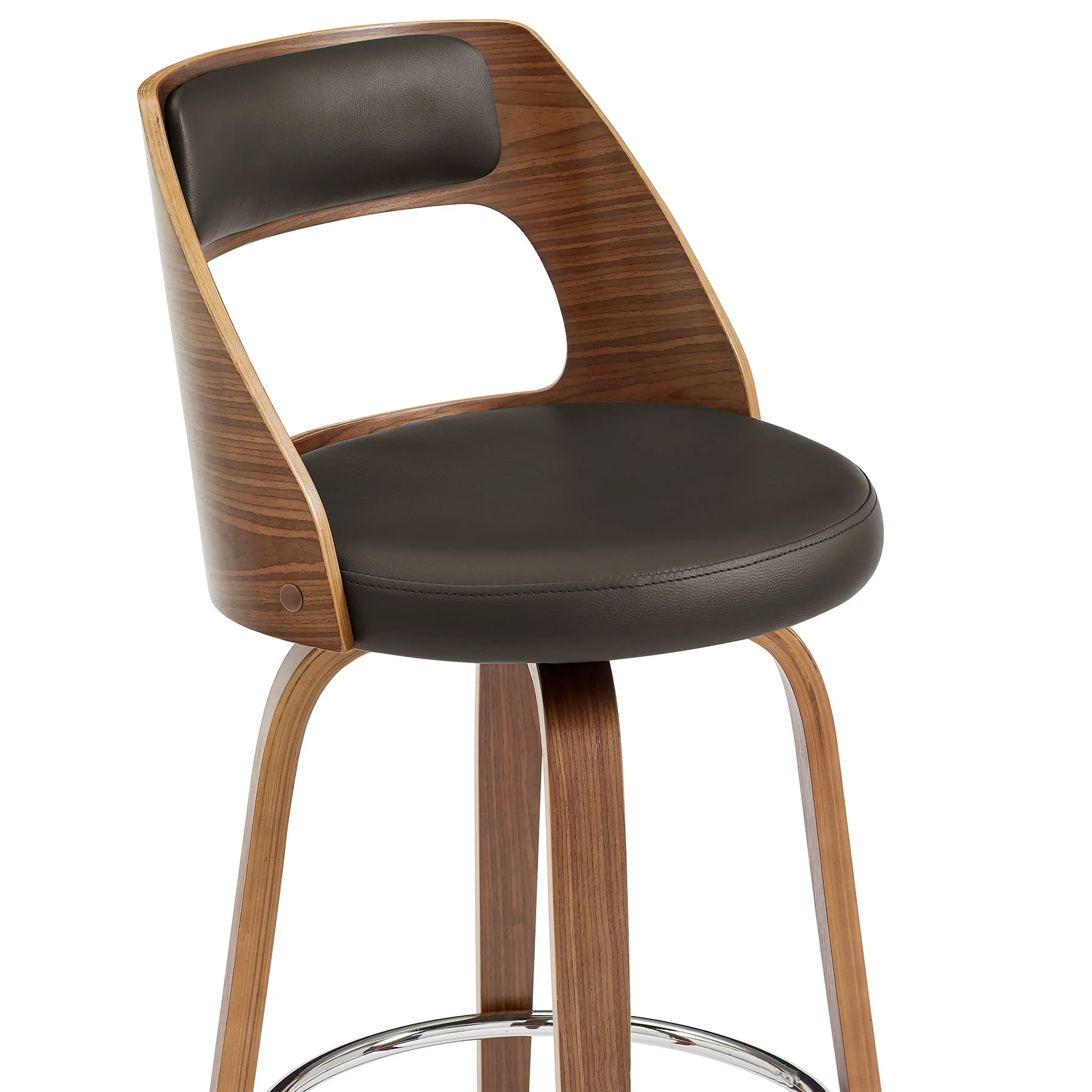 Axel 30" Swivel Bar Stool in Brown Faux Leather and Walnut Wood - Image 6