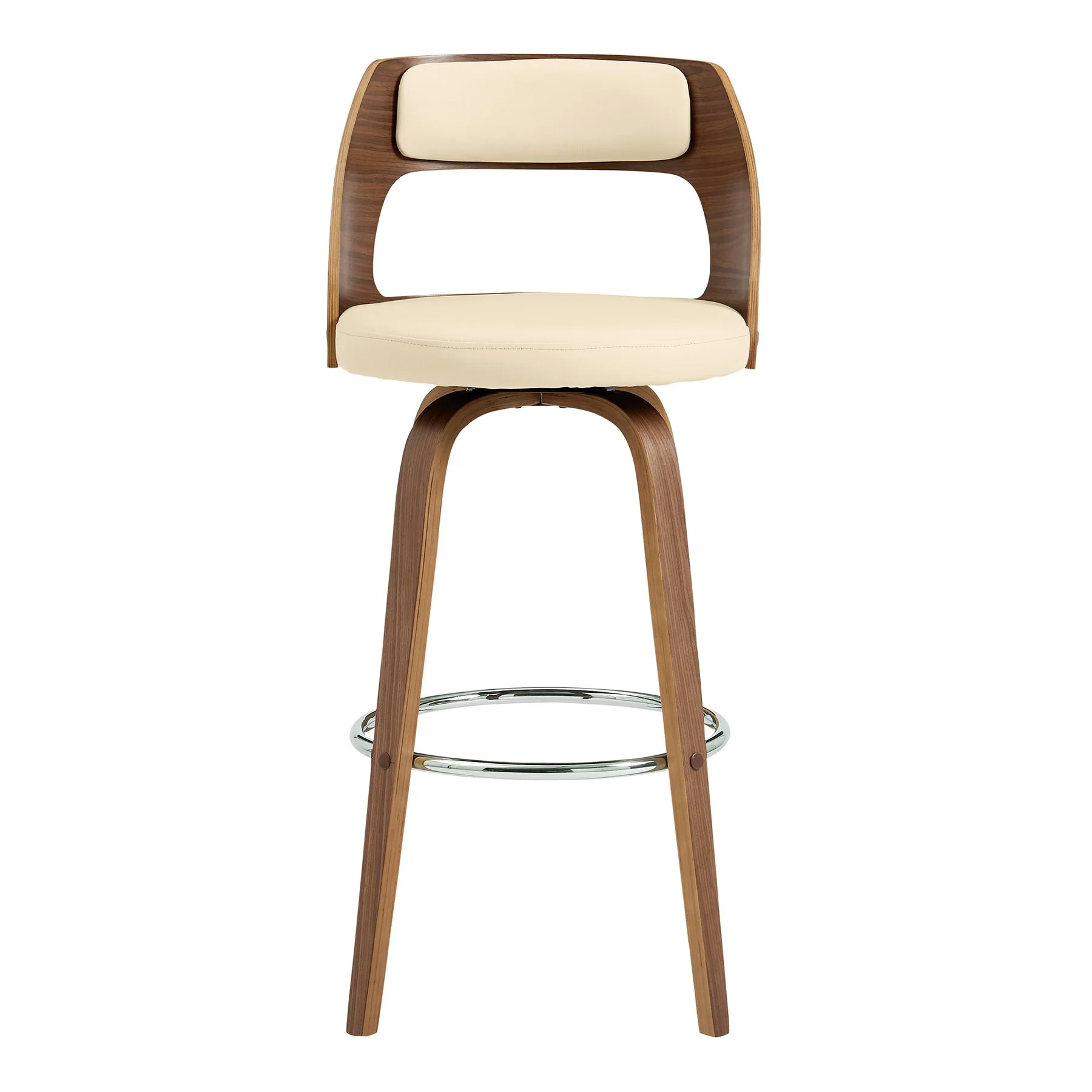 Axel 30" Swivel Bar Stool in Cream Faux Leather and Walnut Wood - Image 2