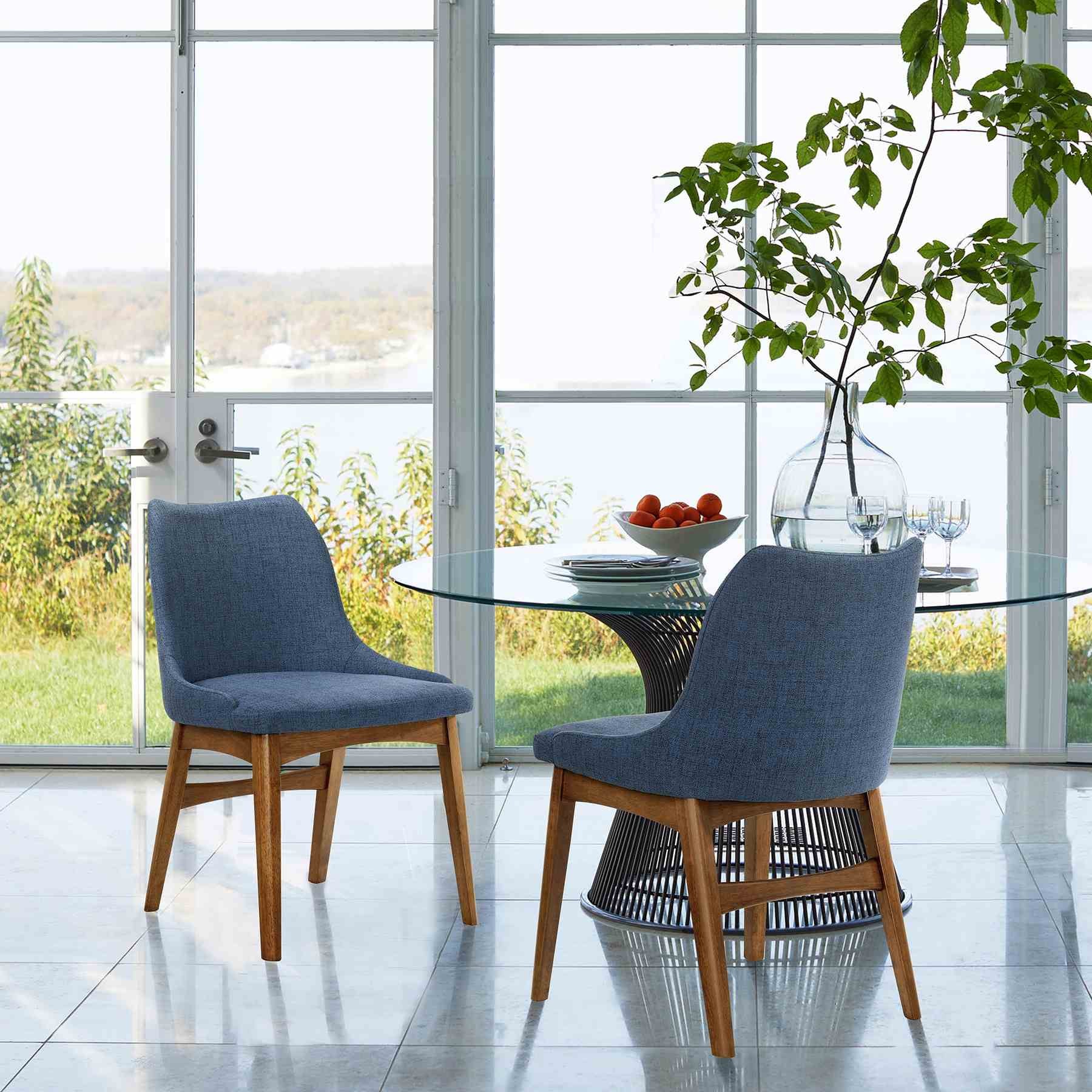 Azalea Blue Fabric and Walnut Wood Dining Side Chairs - Set of 2 - Image 8