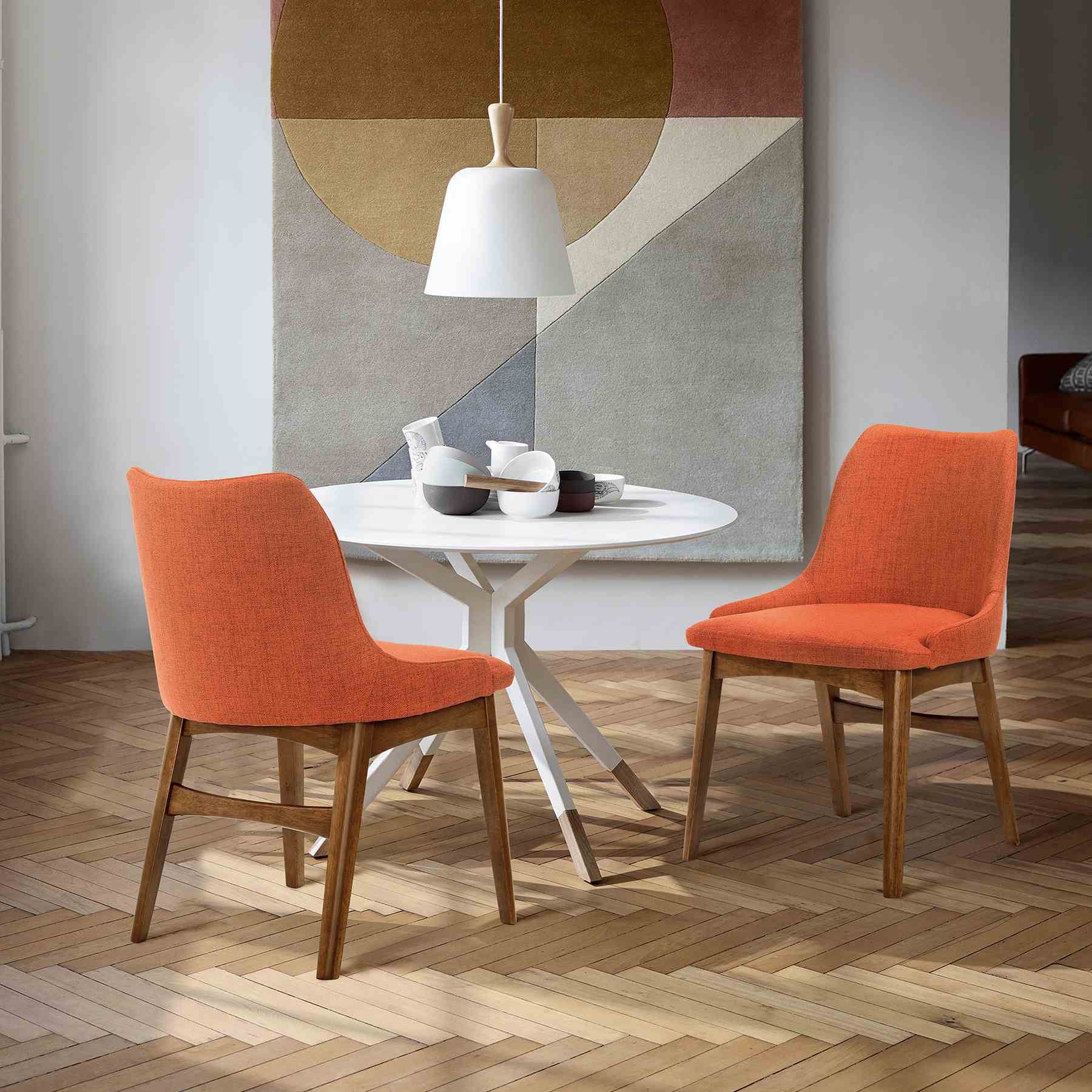 Azalea Orange Fabric and Walnut Wood Dining Side Chairs - Set of 2 - Image 8