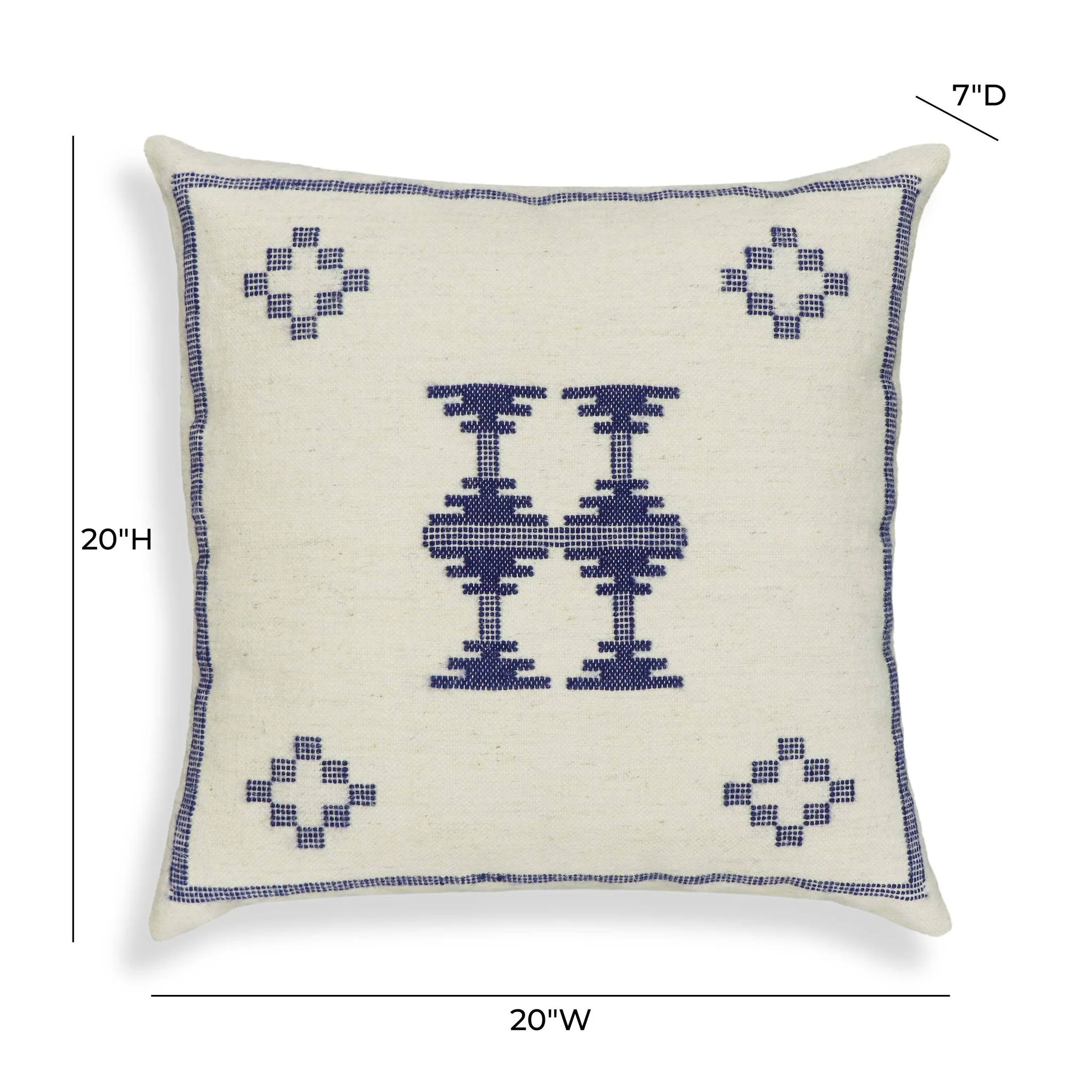 Aztec Cream & Indigo Wool 20 inch Square Accent Cushion - Image 13