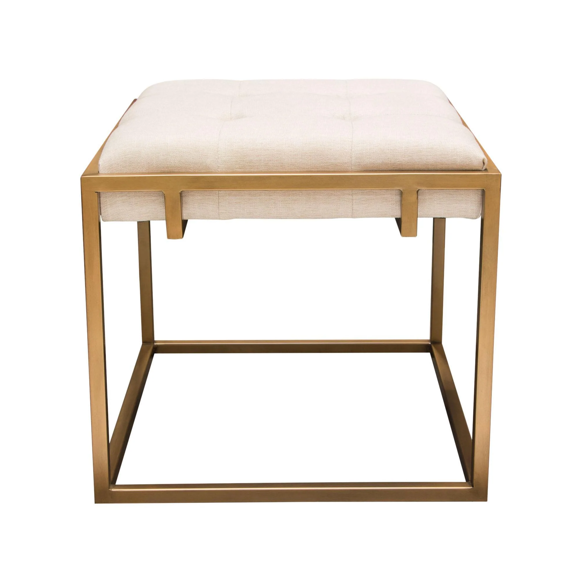 Babylon Small Accent Ottoman w/ Brushed Gold Frame & Padded Seat in Sand Linen by Diamond Sofa - Image 3