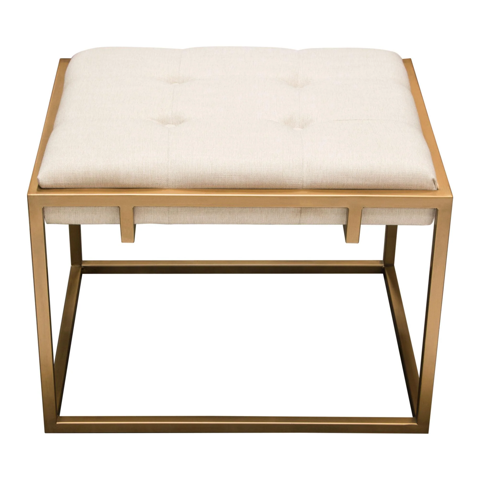 Babylon Small Accent Ottoman w/ Brushed Gold Frame & Padded Seat in Sand Linen by Diamond Sofa - Image 4