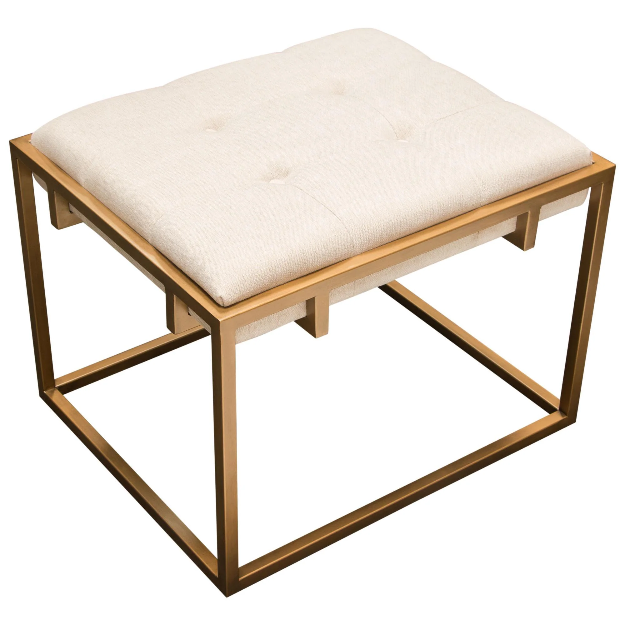 Babylon Small Accent Ottoman w/ Brushed Gold Frame & Padded Seat in Sand Linen by Diamond Sofa - Image 5