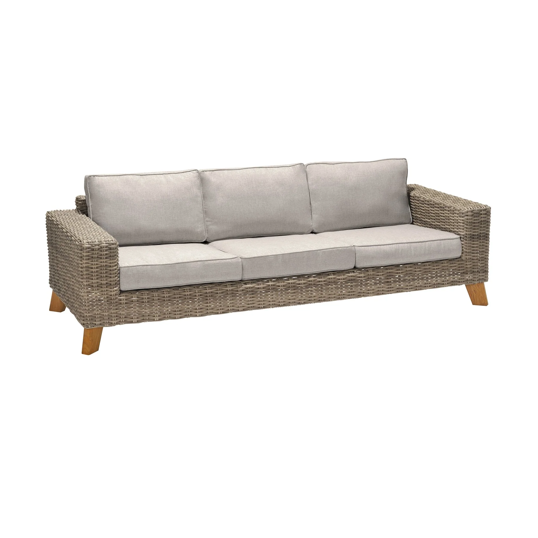Bahamas Outdoor 4 Piece Wicker & Teak Sofa Seating Set with Beige Olefin - Image 2