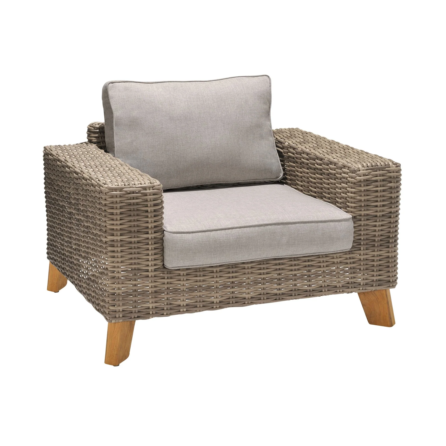 Bahamas Outdoor 4 Piece Wicker & Teak Sofa Seating Set with Beige Olefin - Image 4