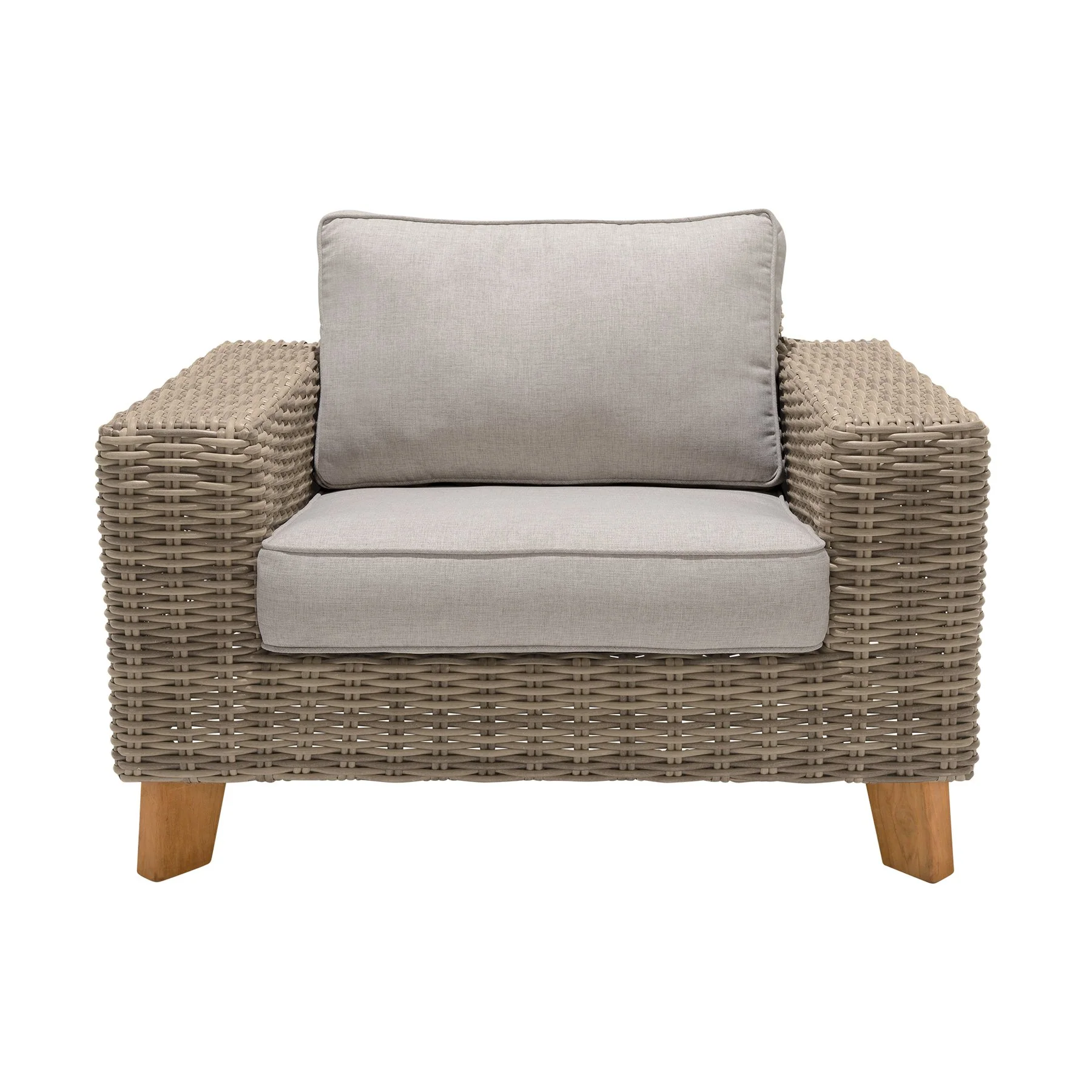 Bahamas Outdoor 4 Piece Wicker & Teak Sofa Seating Set with Beige Olefin - Image 5