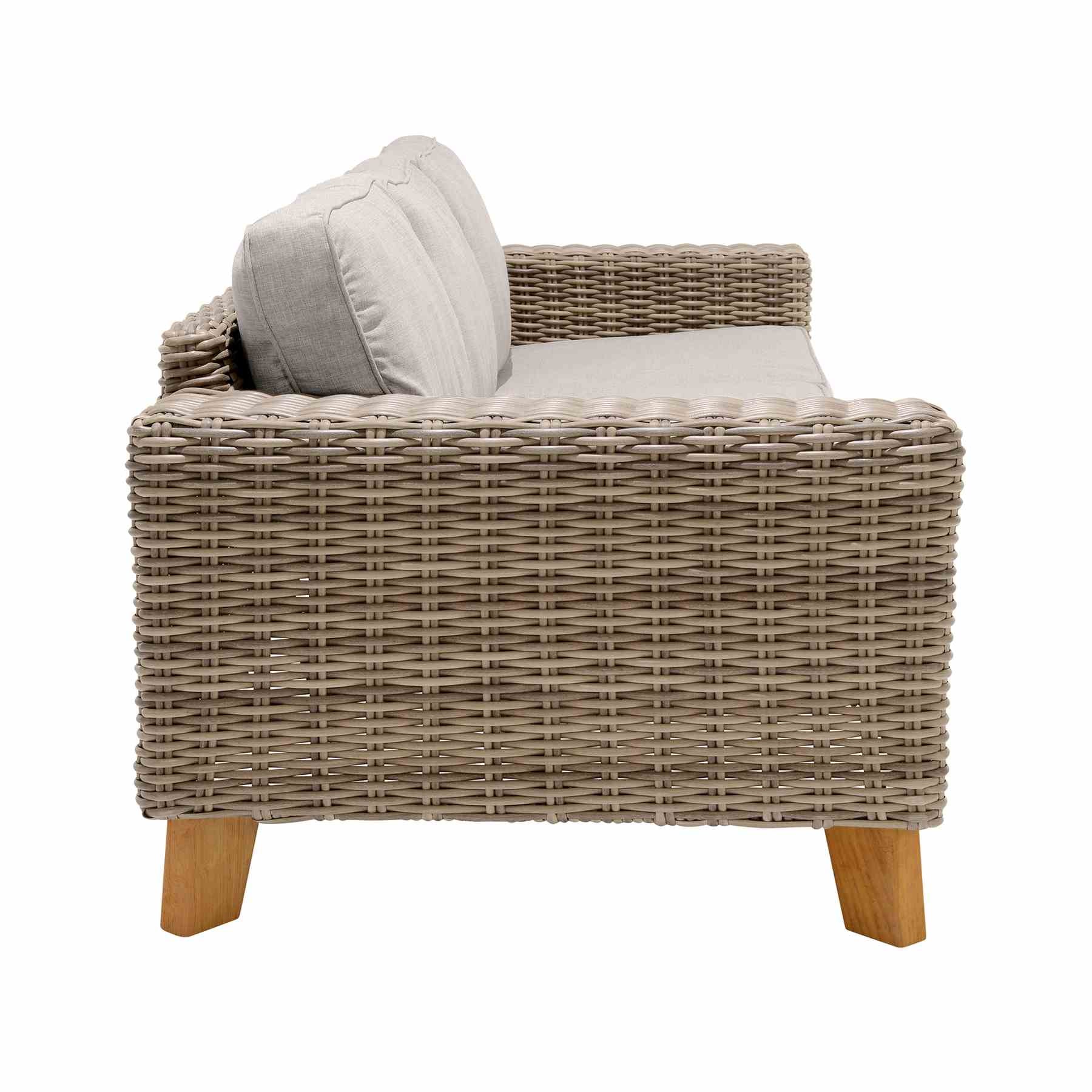 Bahamas Outdoor Wicker & Teak Wood Sofa with Beige Olefin - Image 3