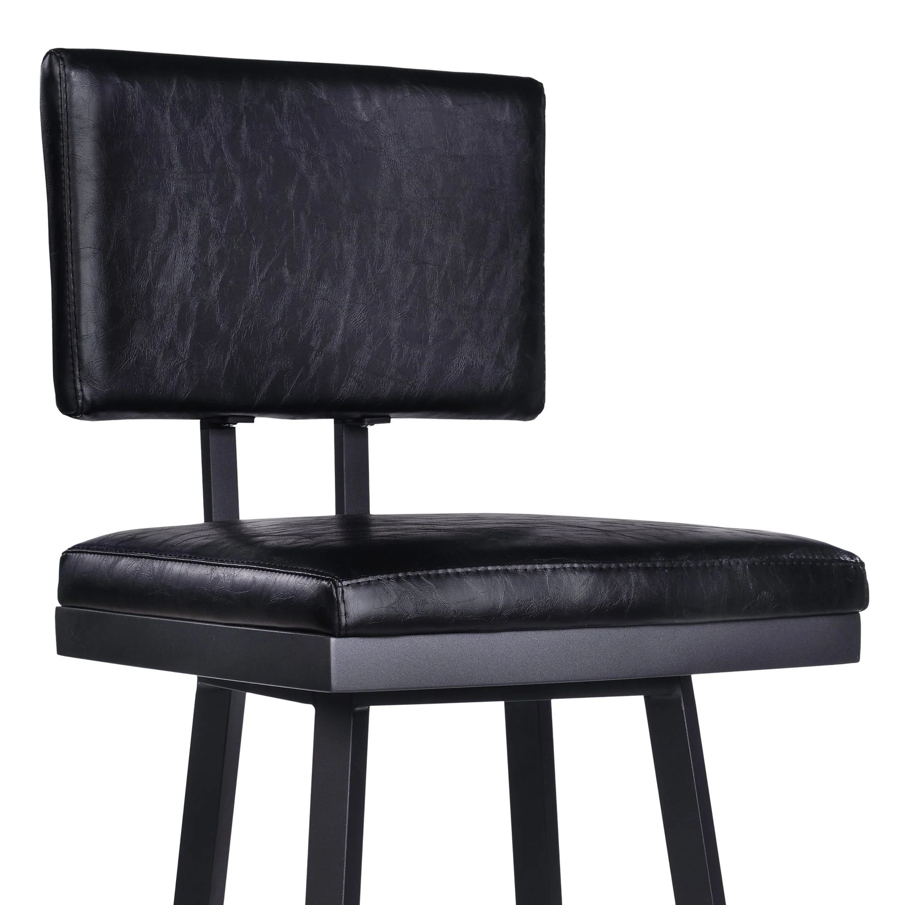 Balboa 26" Counter Height Swivel Vintage Black Faux Leather and Metal Bar Stool - Image 4