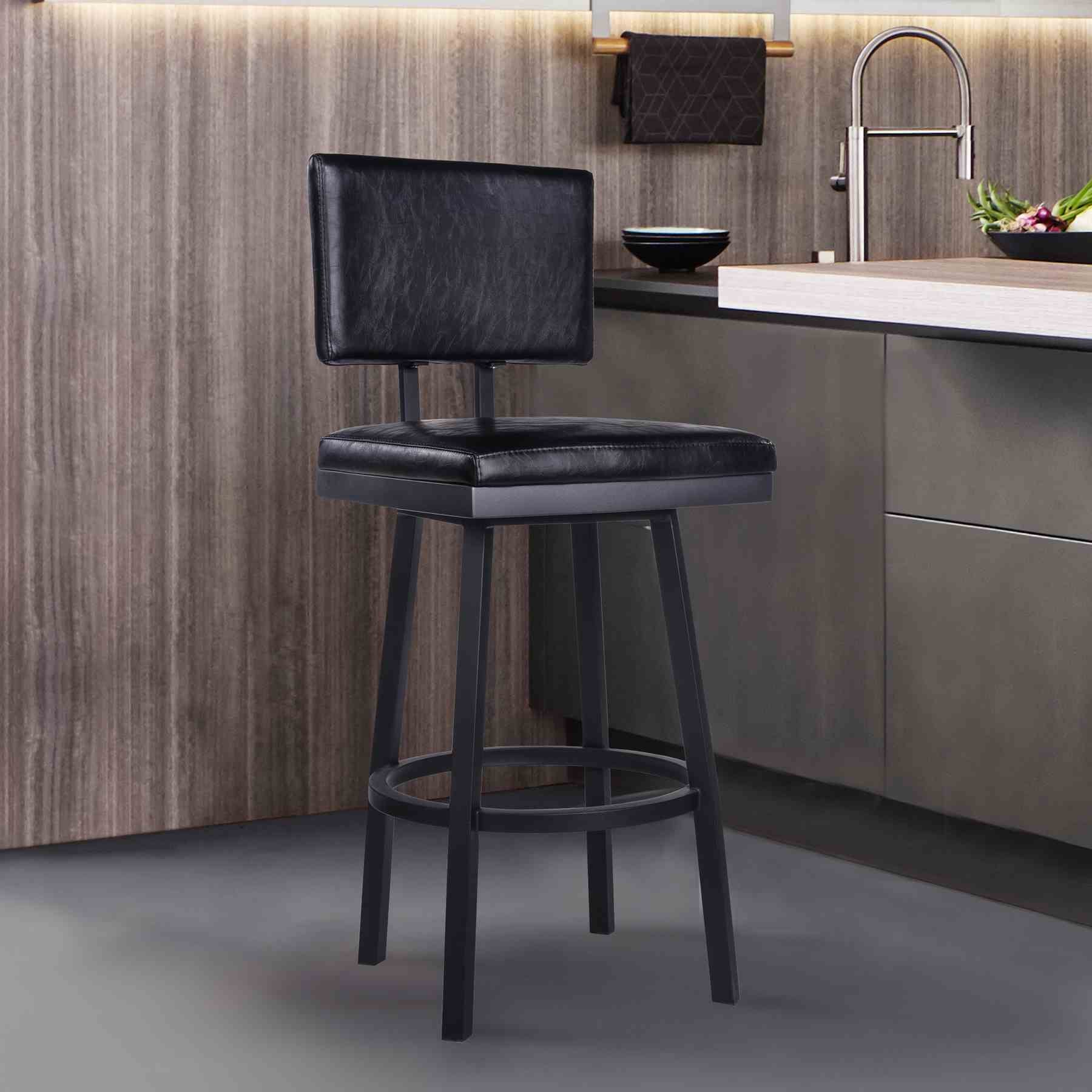 Balboa 26" Counter Height Swivel Vintage Black Faux Leather and Metal Bar Stool - Image 7