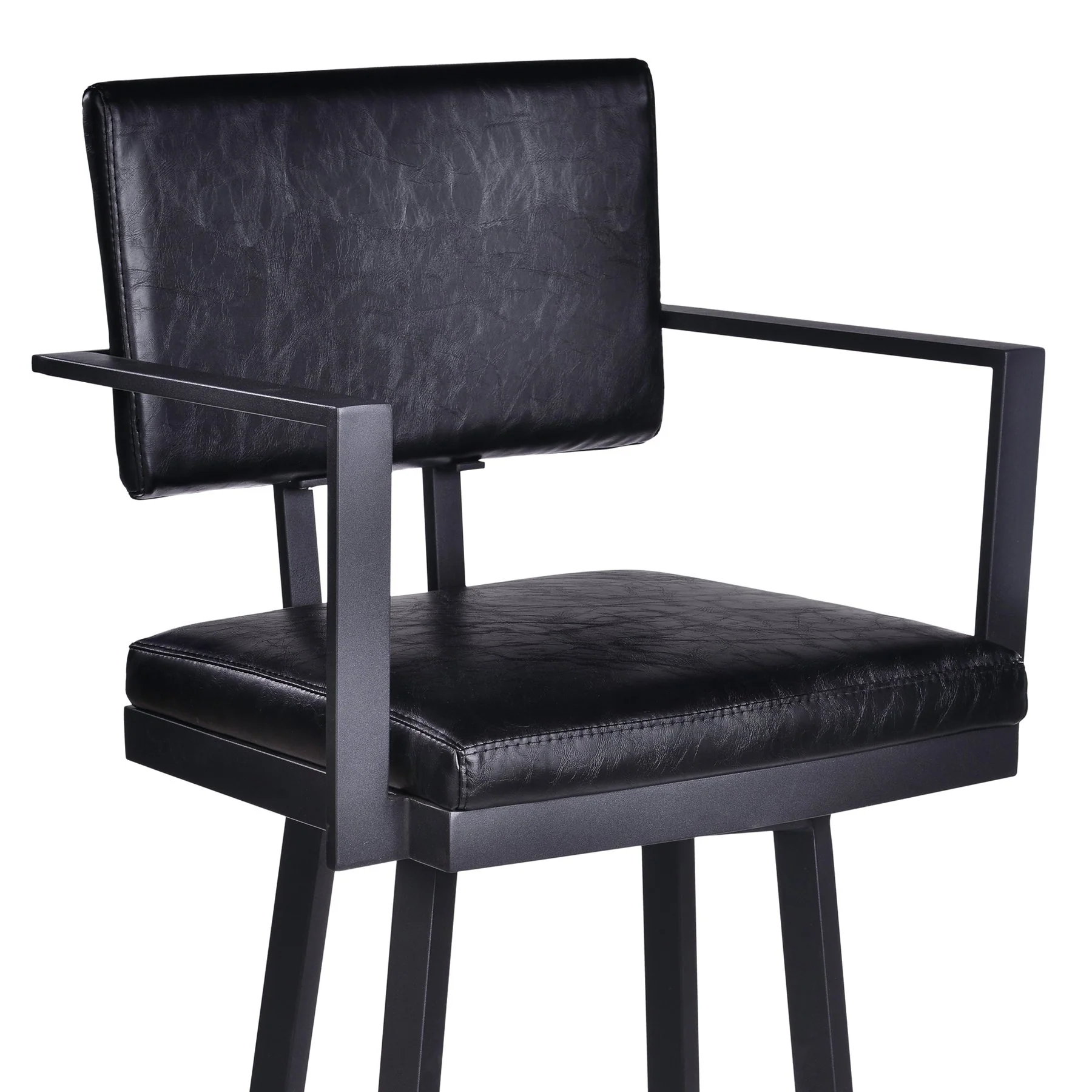 Balboa 26" Counter Height Swivel Vintage Black Faux Leather and Metal Bar Stool with Arms - Image 4