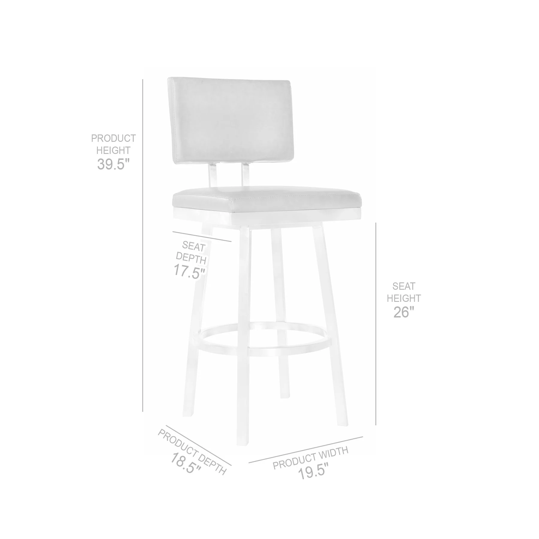 Balboa 26" Counter Height Swivel Vintage Gray and Brushed Stainless Steel Bar Stool - Image 6