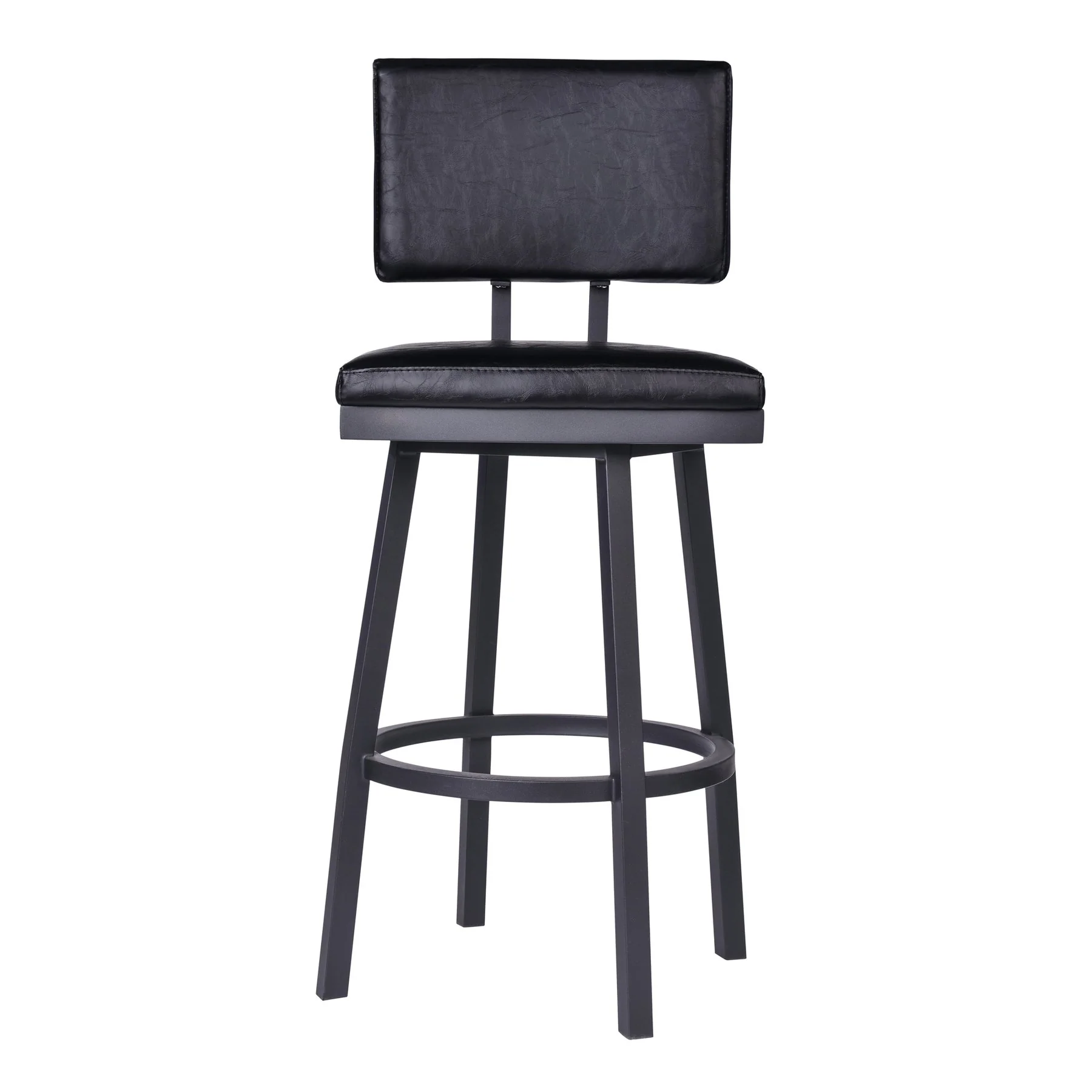 Balboa 30" Bar Height Swivel Vintage Black Faux Leather and Metal Bar Stool - Image 2
