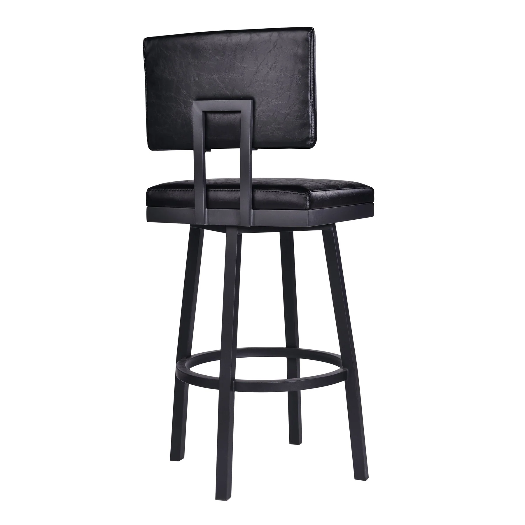 Balboa 30" Bar Height Swivel Vintage Black Faux Leather and Metal Bar Stool - Image 3