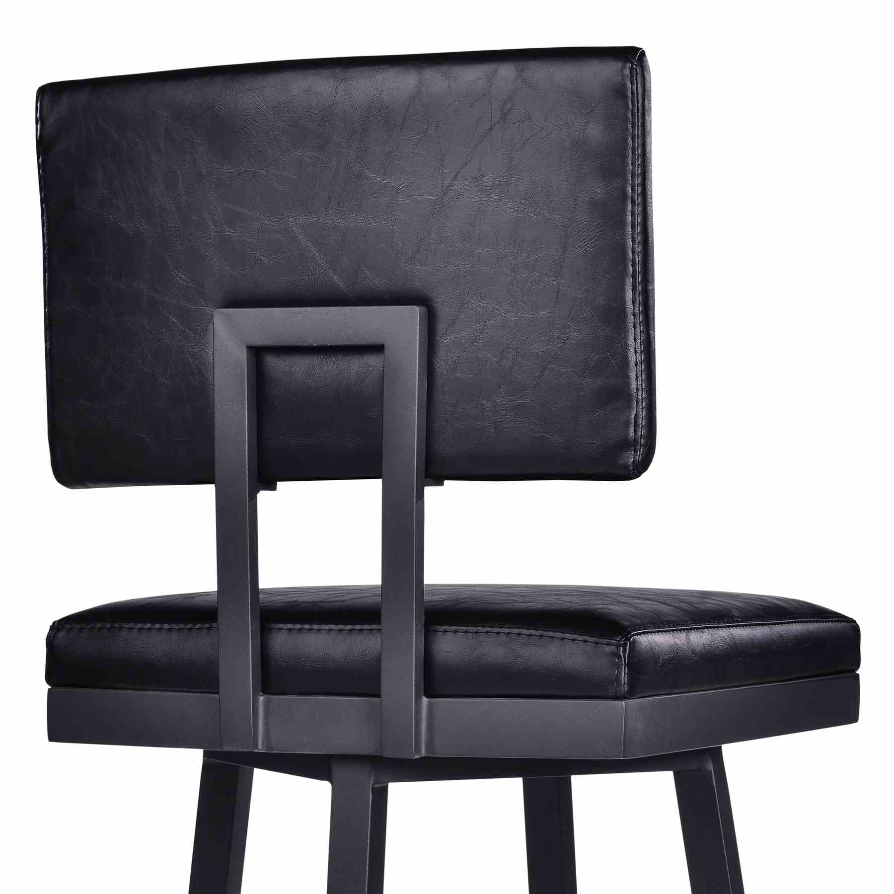 Balboa 30" Bar Height Swivel Vintage Black Faux Leather and Metal Bar Stool - Image 5