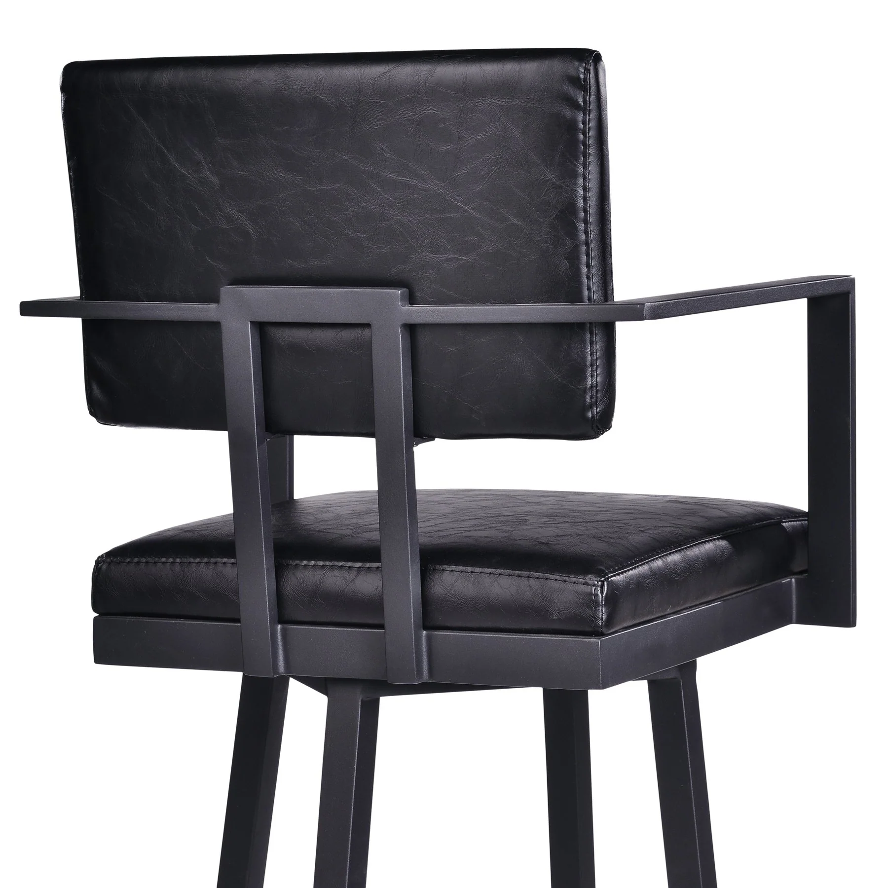 Balboa 30" Bar Height Swivel Vintage Black Faux Leather and Metal Bar Stool with Arms - Image 5