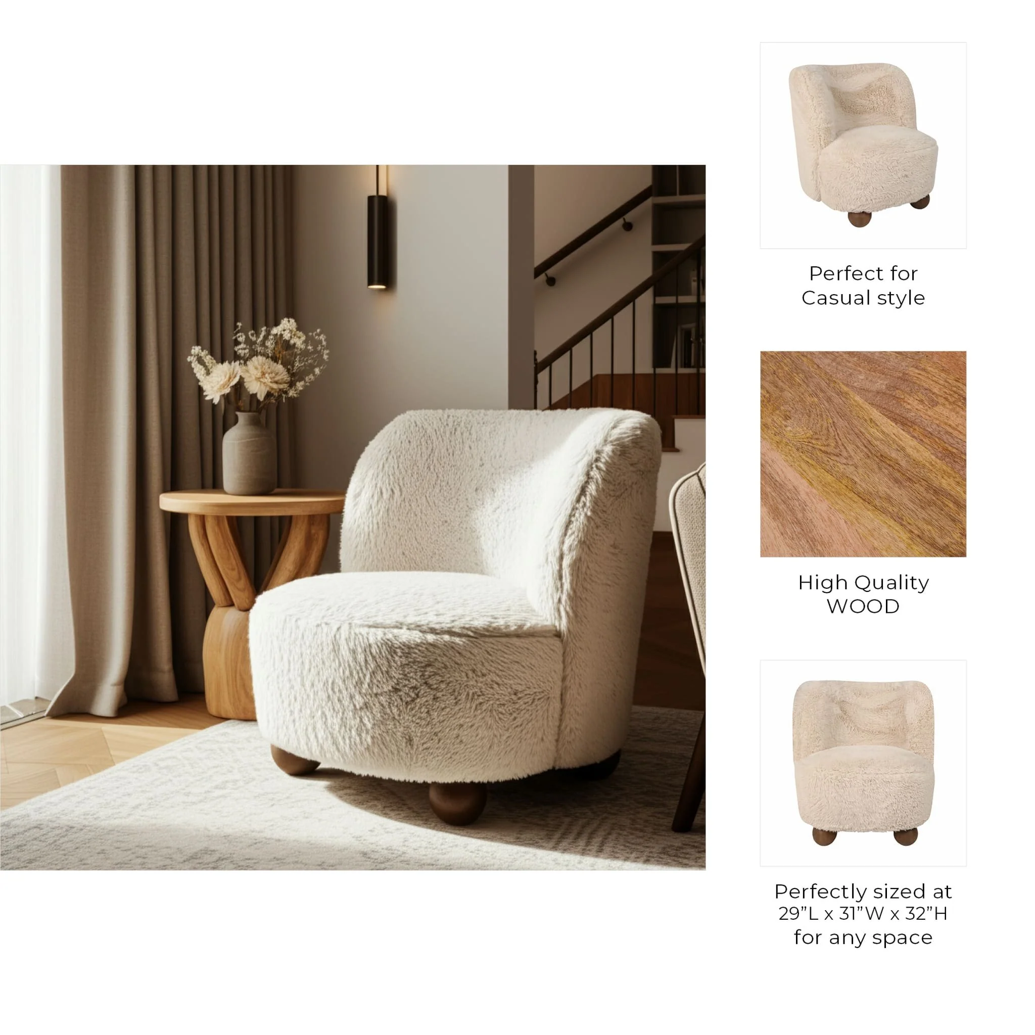 Ball-foot Accent Chair, Ivory - Image 8