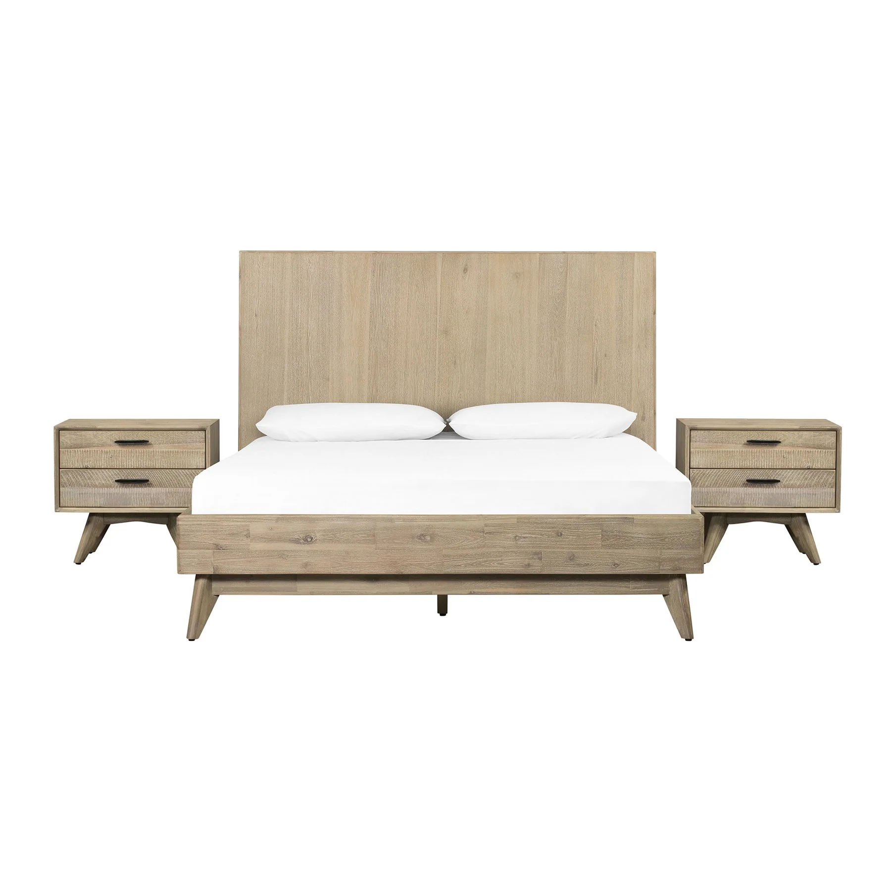 Baly 3 Piece Acacia Queen Platform Bed and Nightstands Bedroom Set - Image 2