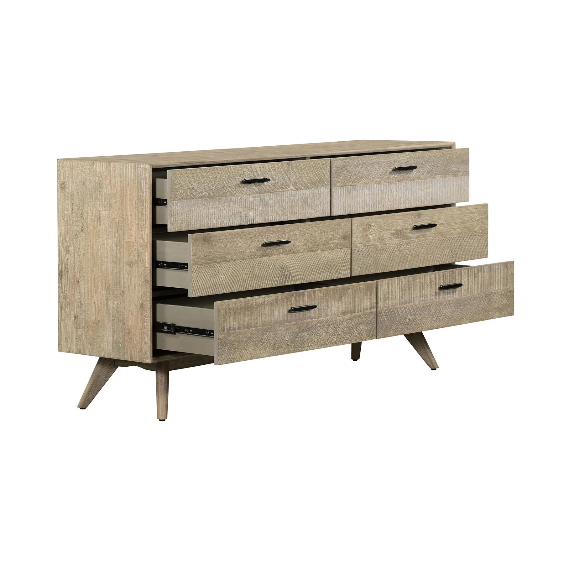 Baly Acacia Mid-Century Gray 6 Drawer Dresser - Image 2