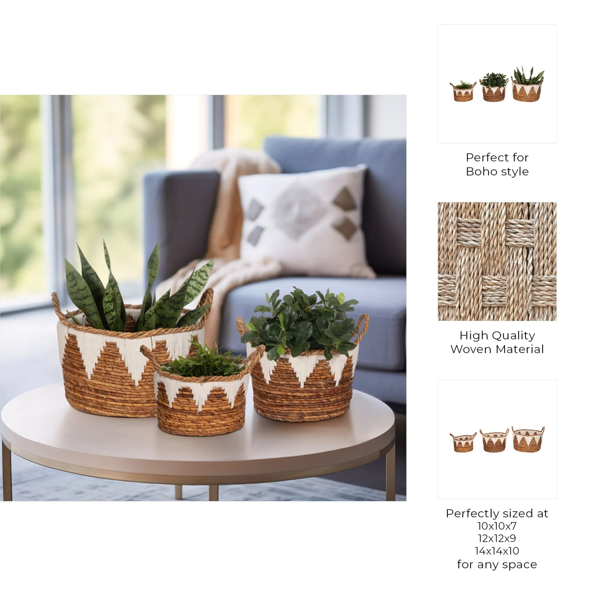 Banana Leaf, S/3 10/12/14" Nomad Basket, Natural - Image 9