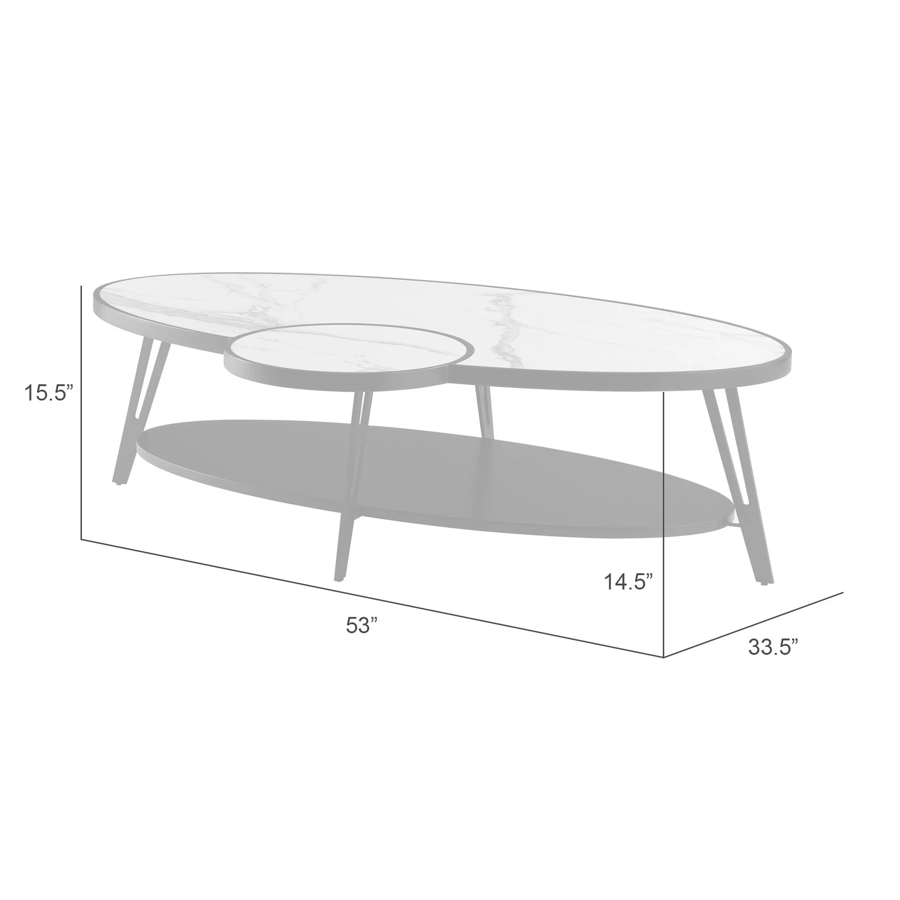 Banks Contemporary Modern 53 in. Oval White Coffee Table with Sintered Stone Top - Image 6