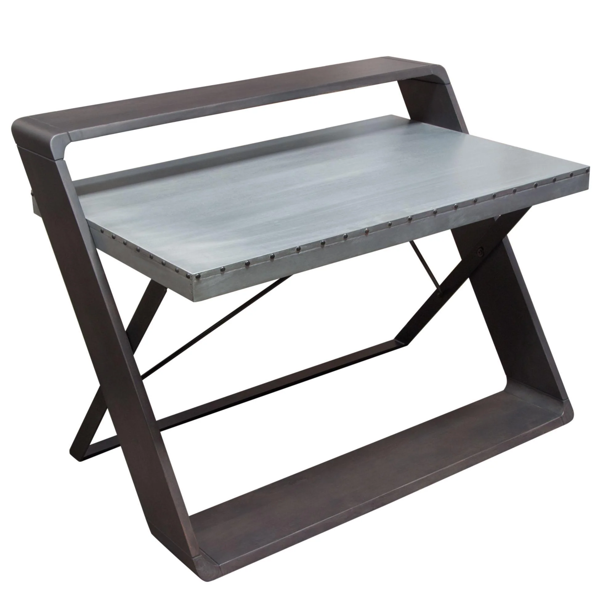 Barclay Zinc Top Writing Desk w/ Mango Wood & Iron Base by Diamond Sofa - Image 3