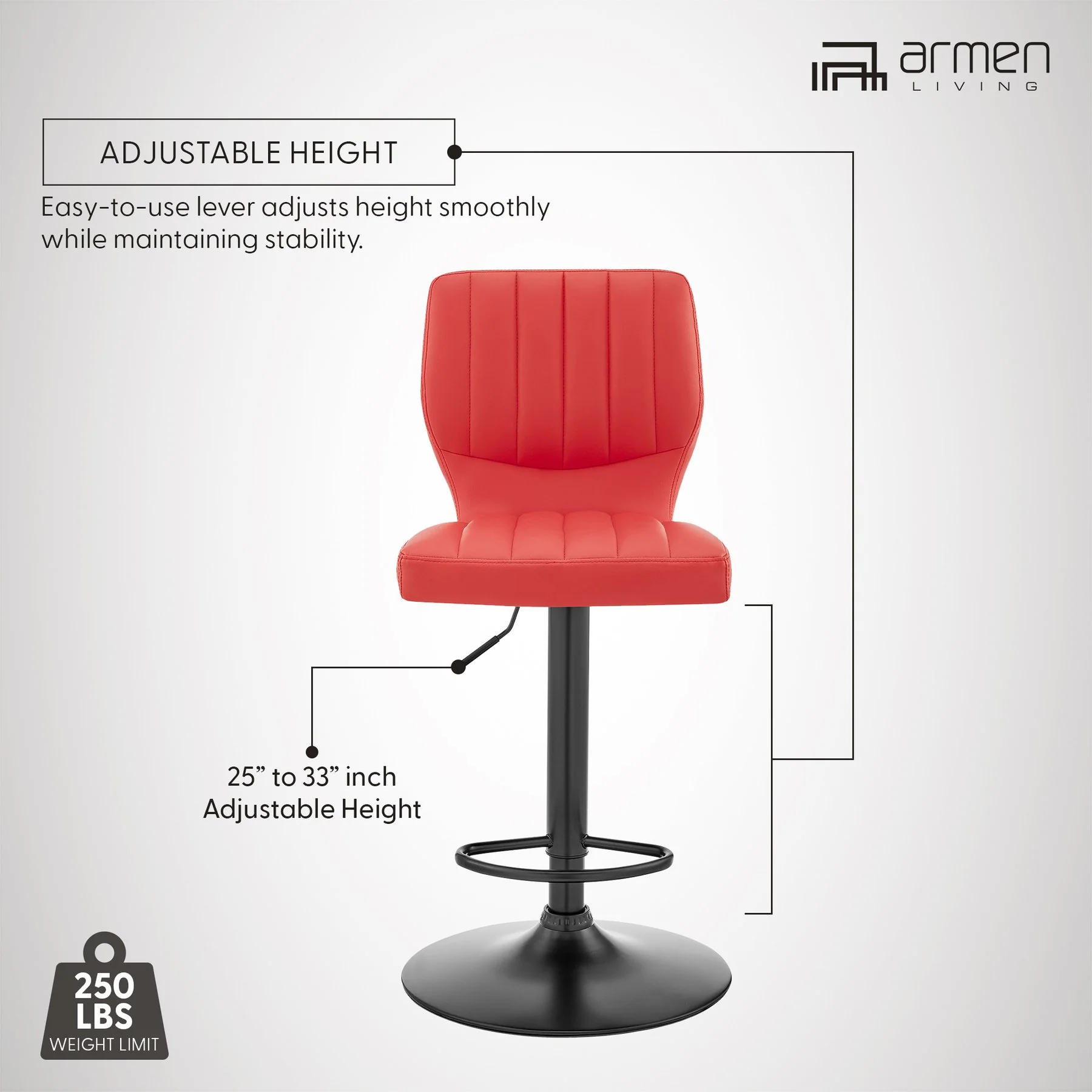 Bardot Adjustable Height Red Faux Leather Swivel Bar Stool - Image 12