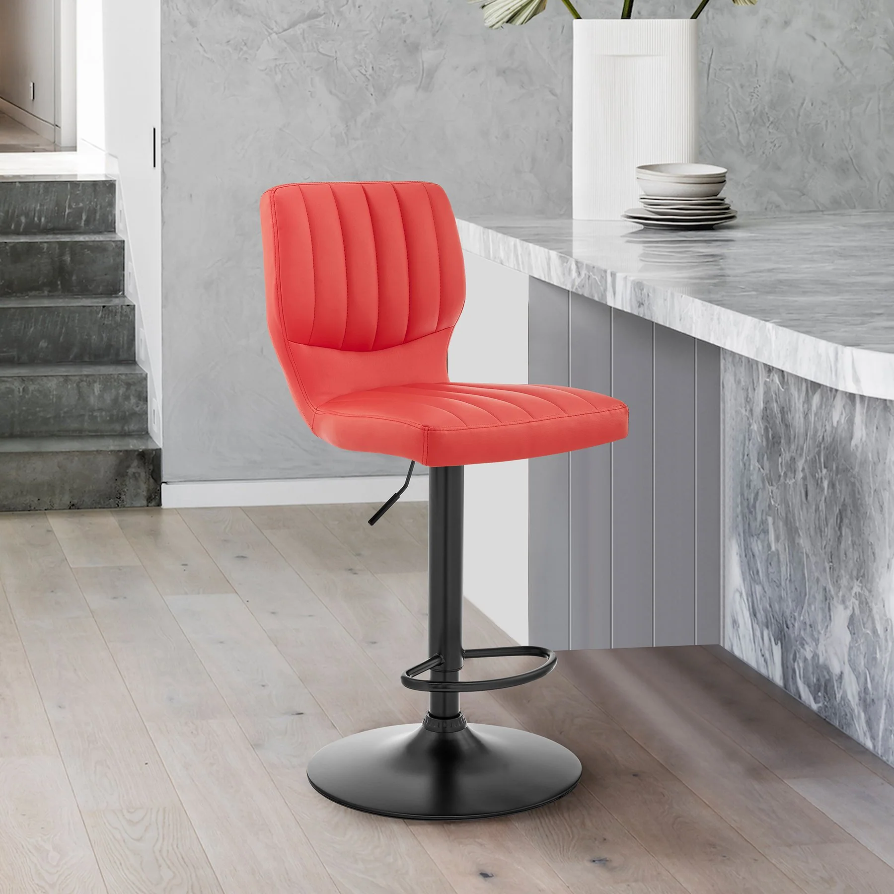 Bardot Adjustable Height Red Faux Leather Swivel Bar Stool - Image 9