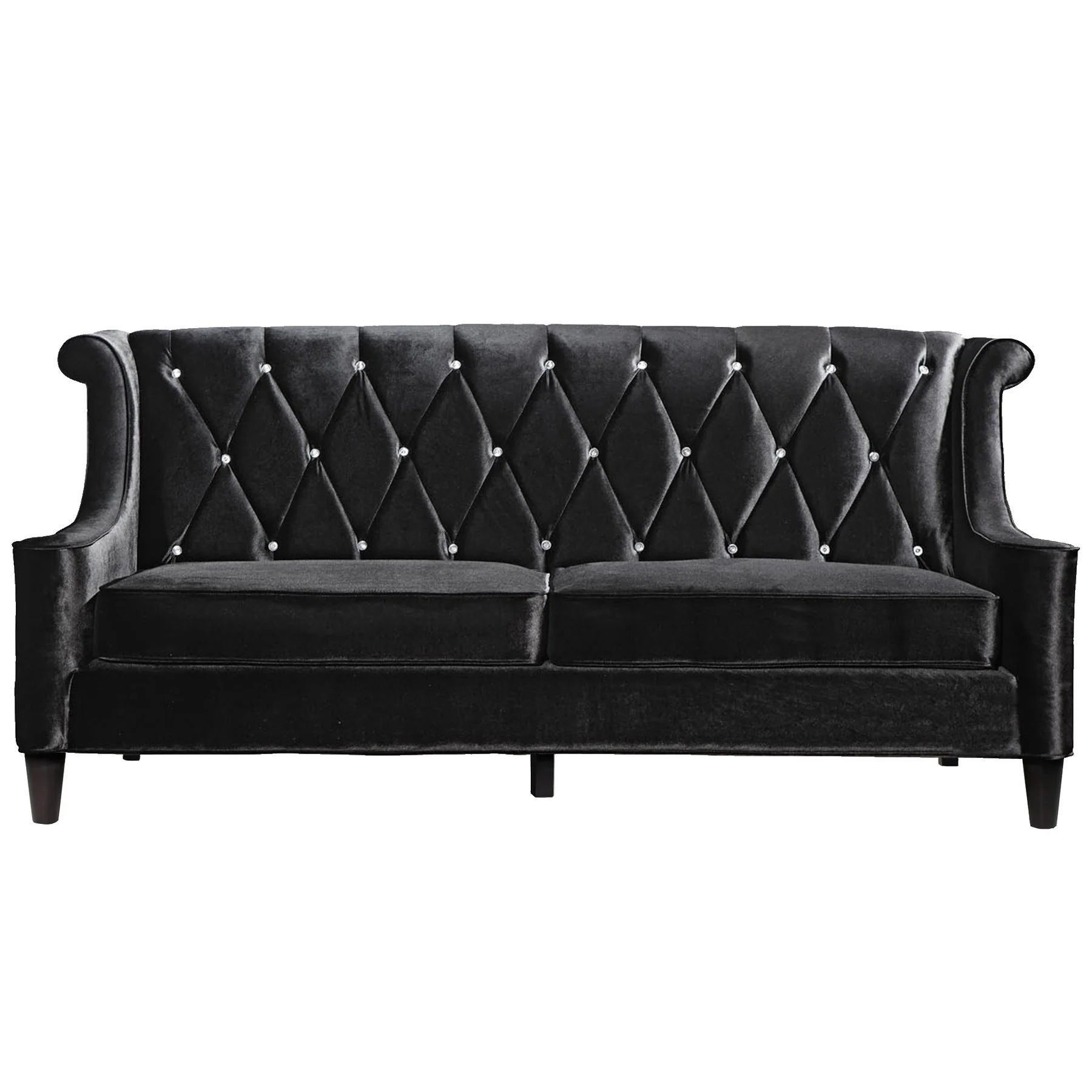 Barrister Sofa In Black Velvet With Crystal Buttons - Image 2