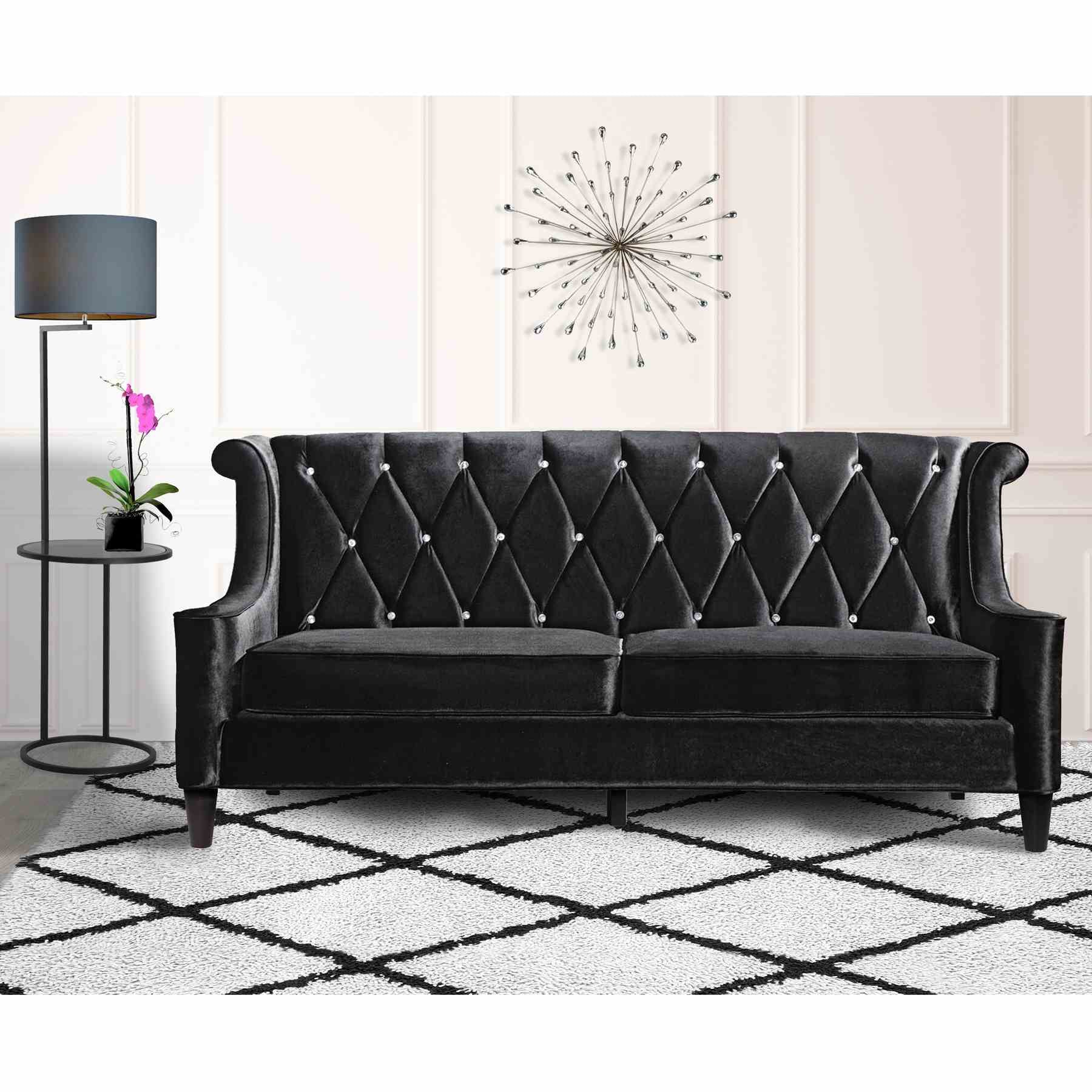 Barrister Sofa In Black Velvet With Crystal Buttons - Image 4