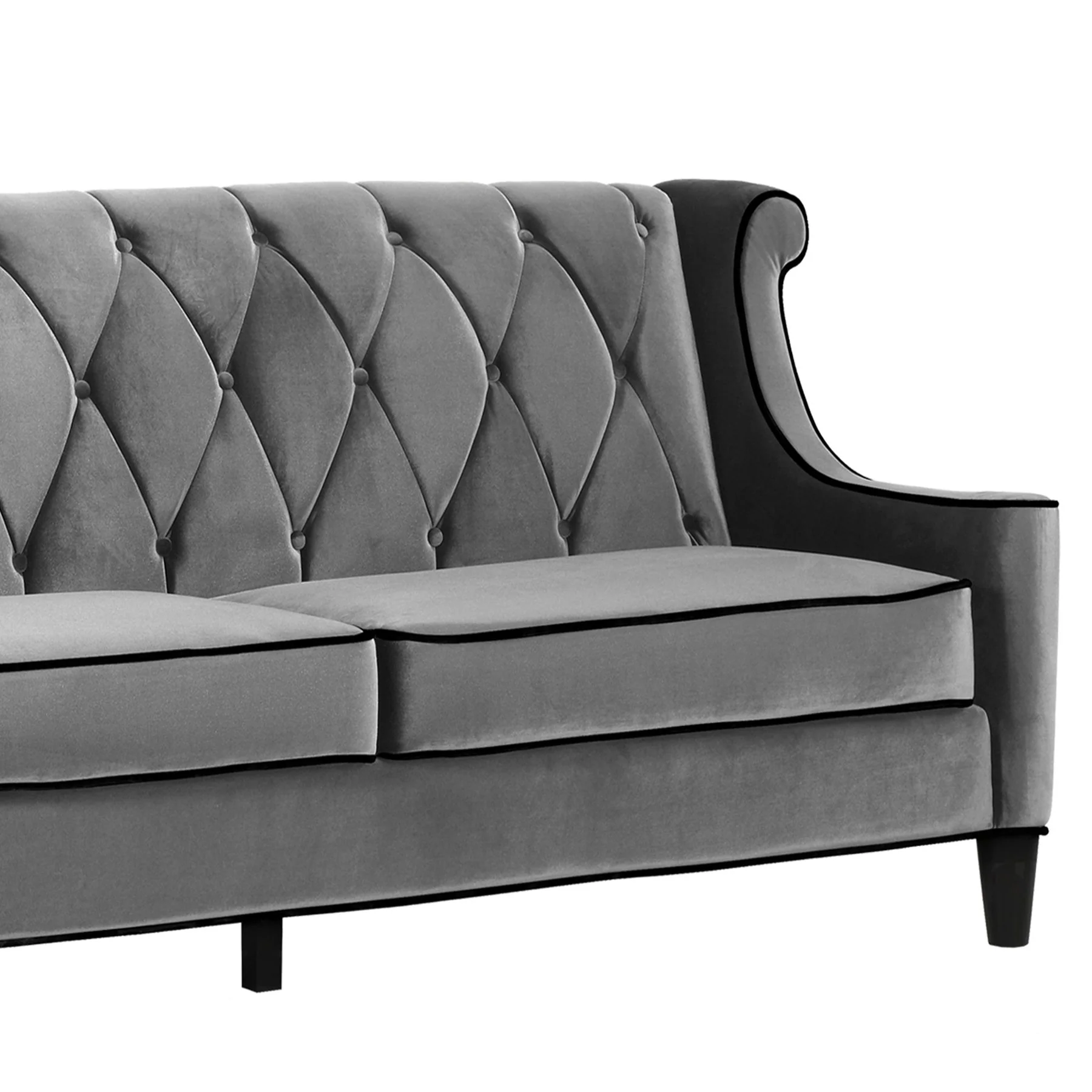 Barrister Sofa In Gray Velvet With Black Piping - Image 3