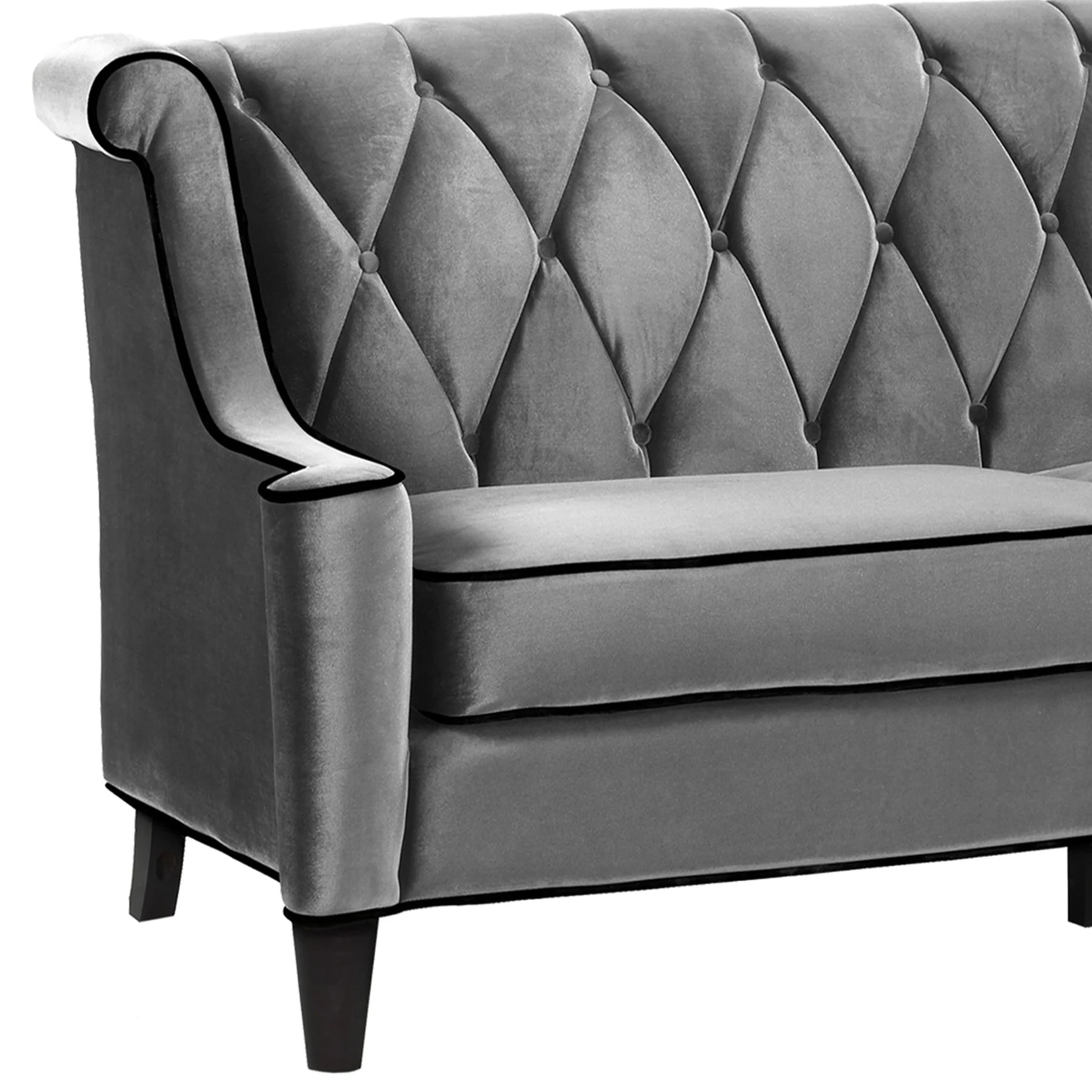 Barrister Sofa In Gray Velvet With Black Piping - Image 4