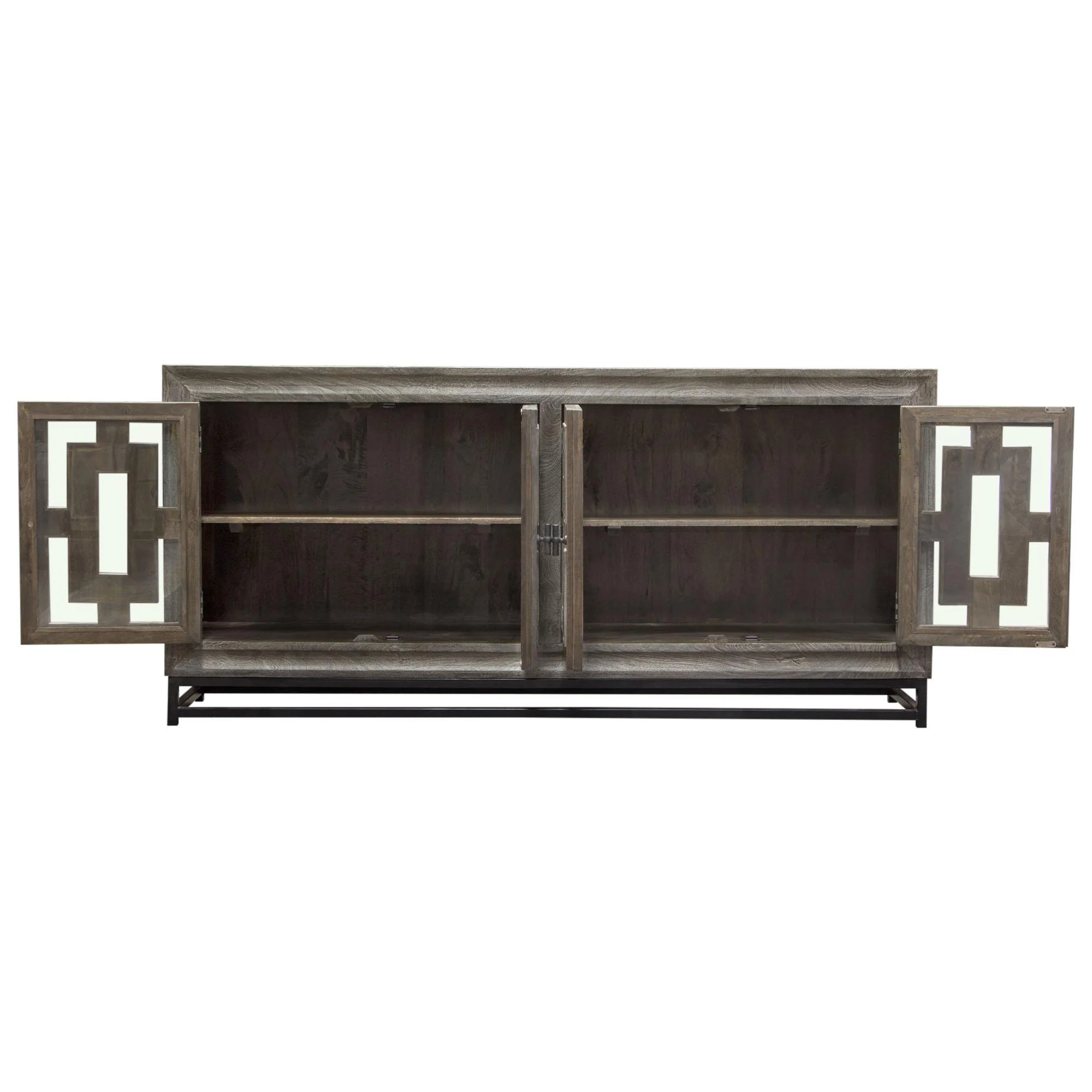 Bastille 76" 4-Door Solid Mango Wood Sideboard in Walnut Grey Finish w/ Black Iron Legs by Diamond Sofa - Image 3