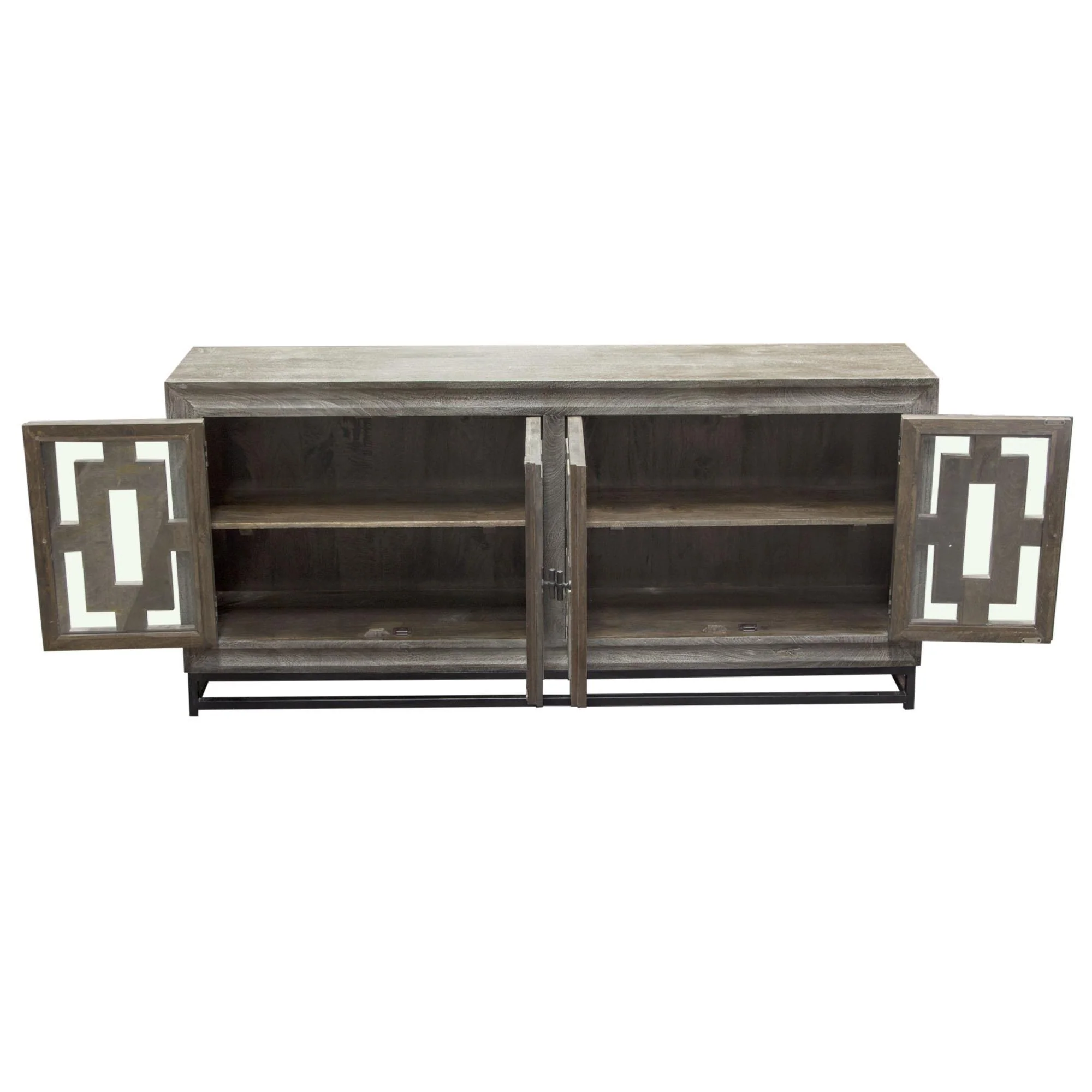 Bastille 76" 4-Door Solid Mango Wood Sideboard in Walnut Grey Finish w/ Black Iron Legs by Diamond Sofa - Image 4